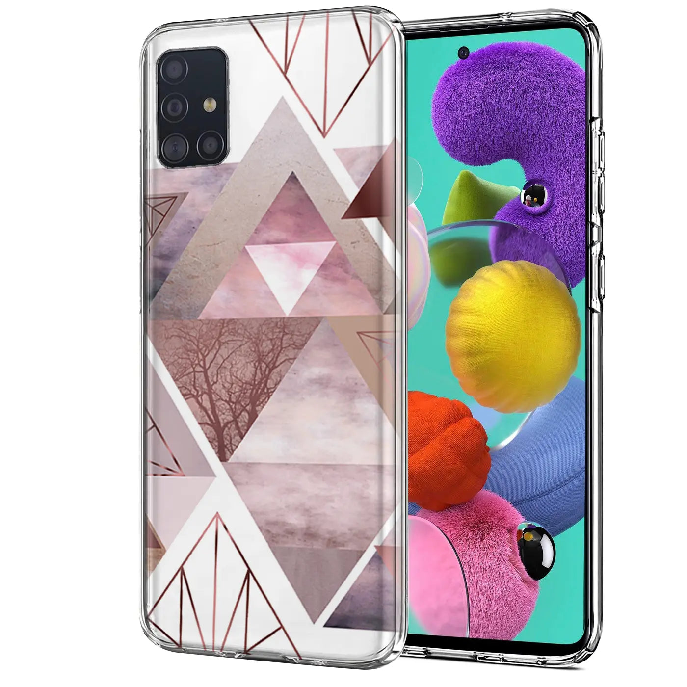 Samsung Galaxy A51 Hülle, TPU, rosa geometrisches Muster, Vorderansicht