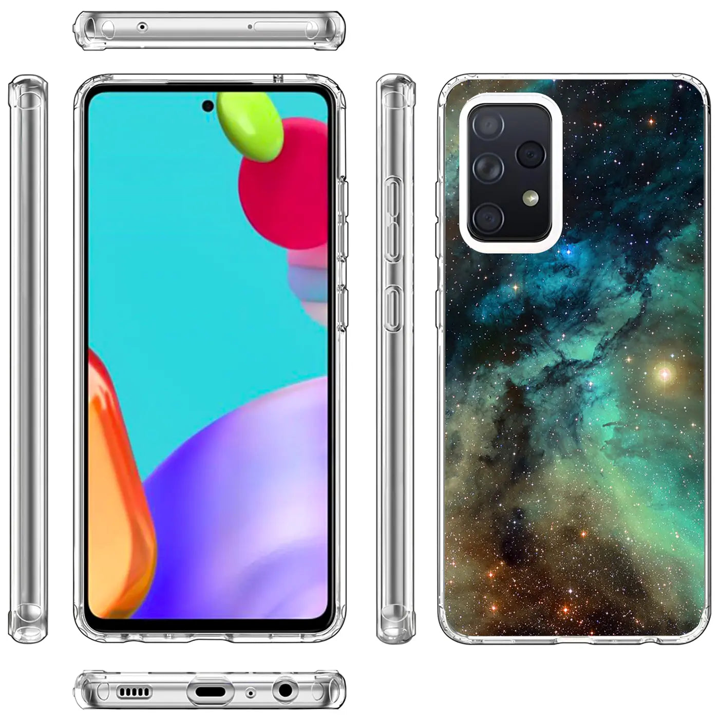 Samsung Galaxy A52 Hülle, transparentes TPU, Motivdruck Weltall, Seitenansicht