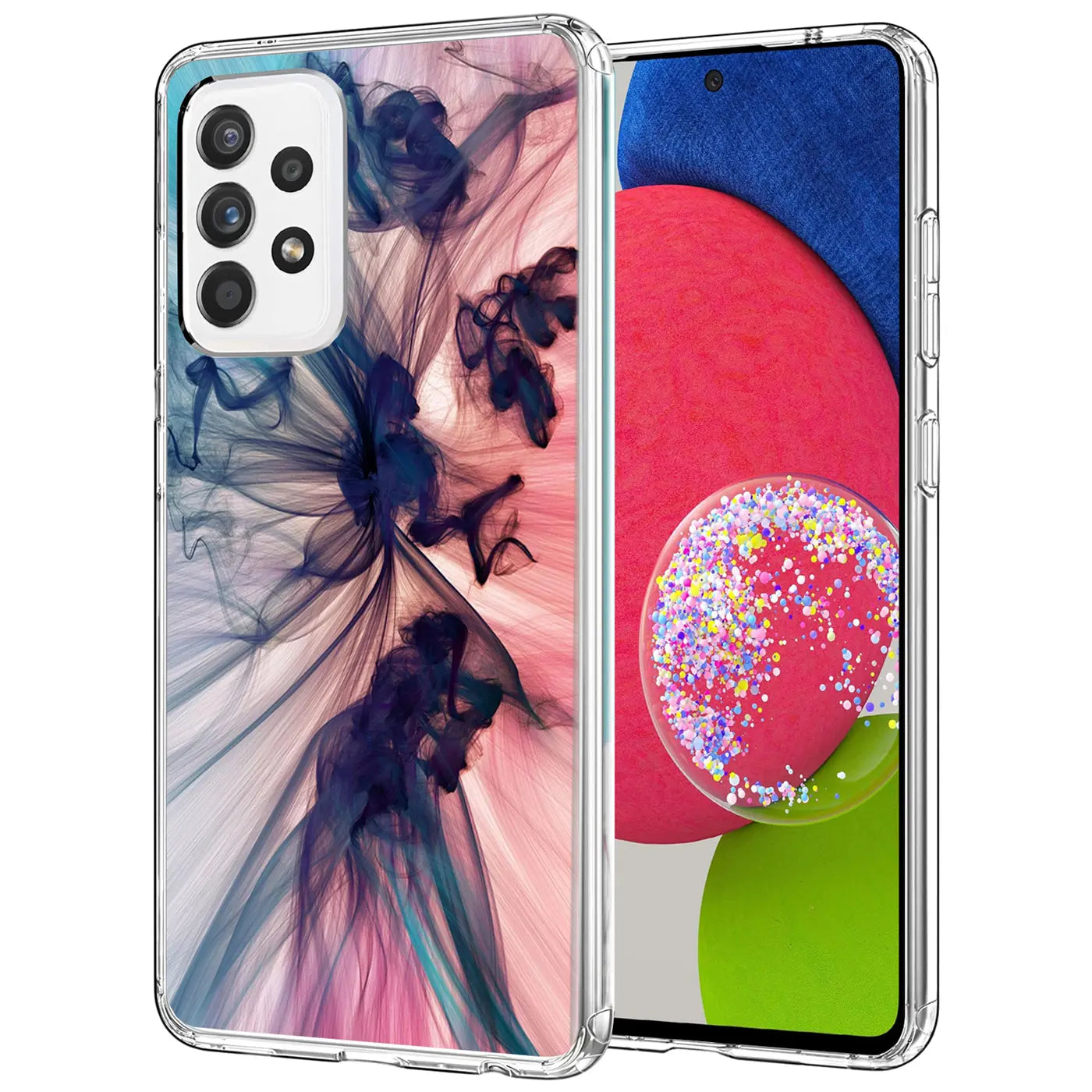 Transparente TPU-Hülle mit blau-pinkem Rauchmuster für Samsung Galaxy A52/A52S 5G.
