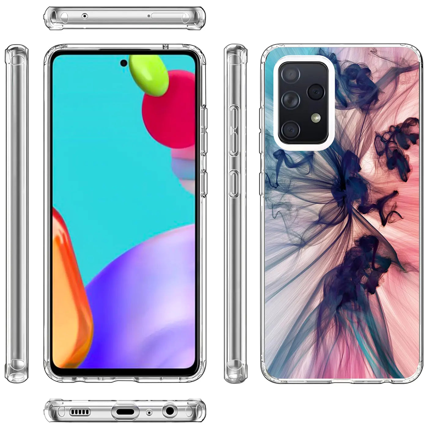 Samsung Galaxy A52 Hülle, transparentes TPU, Motivdruck, verschiedene Ansichten