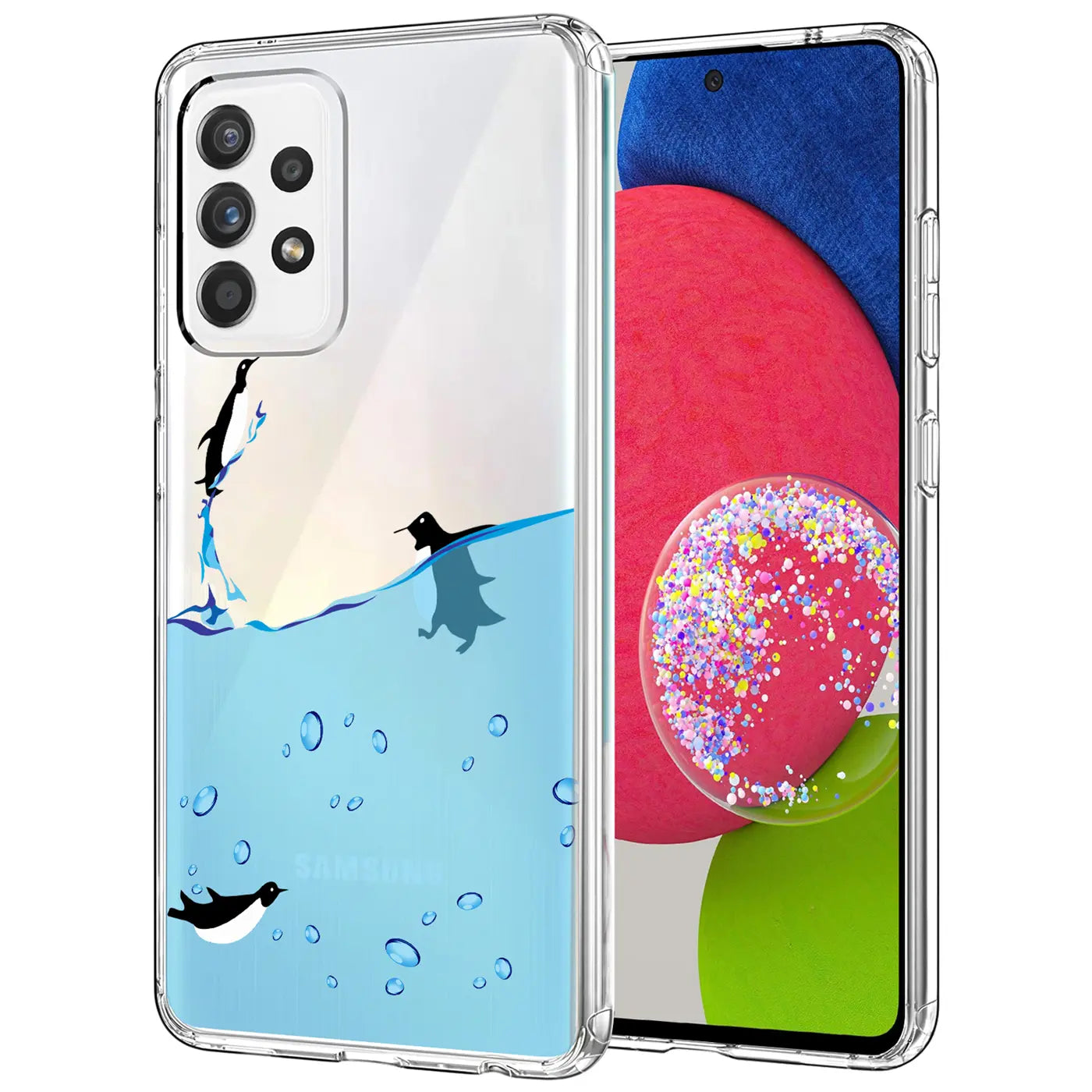 Transparente TPU-Hülle mit Pinguinmotiv auf Samsung Galaxy A52.