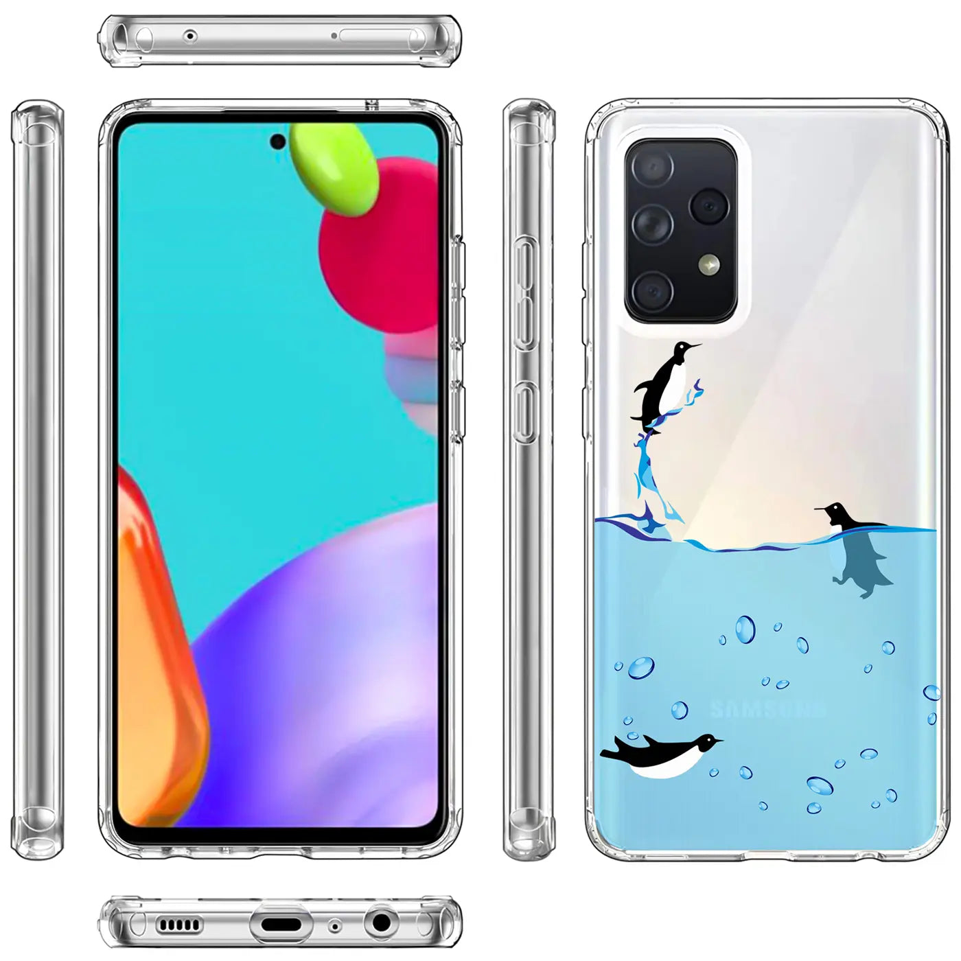 Transparente TPU-Hülle mit Pinguinmotiv für Samsung Galaxy A52/A52s 5G, Seitenansicht