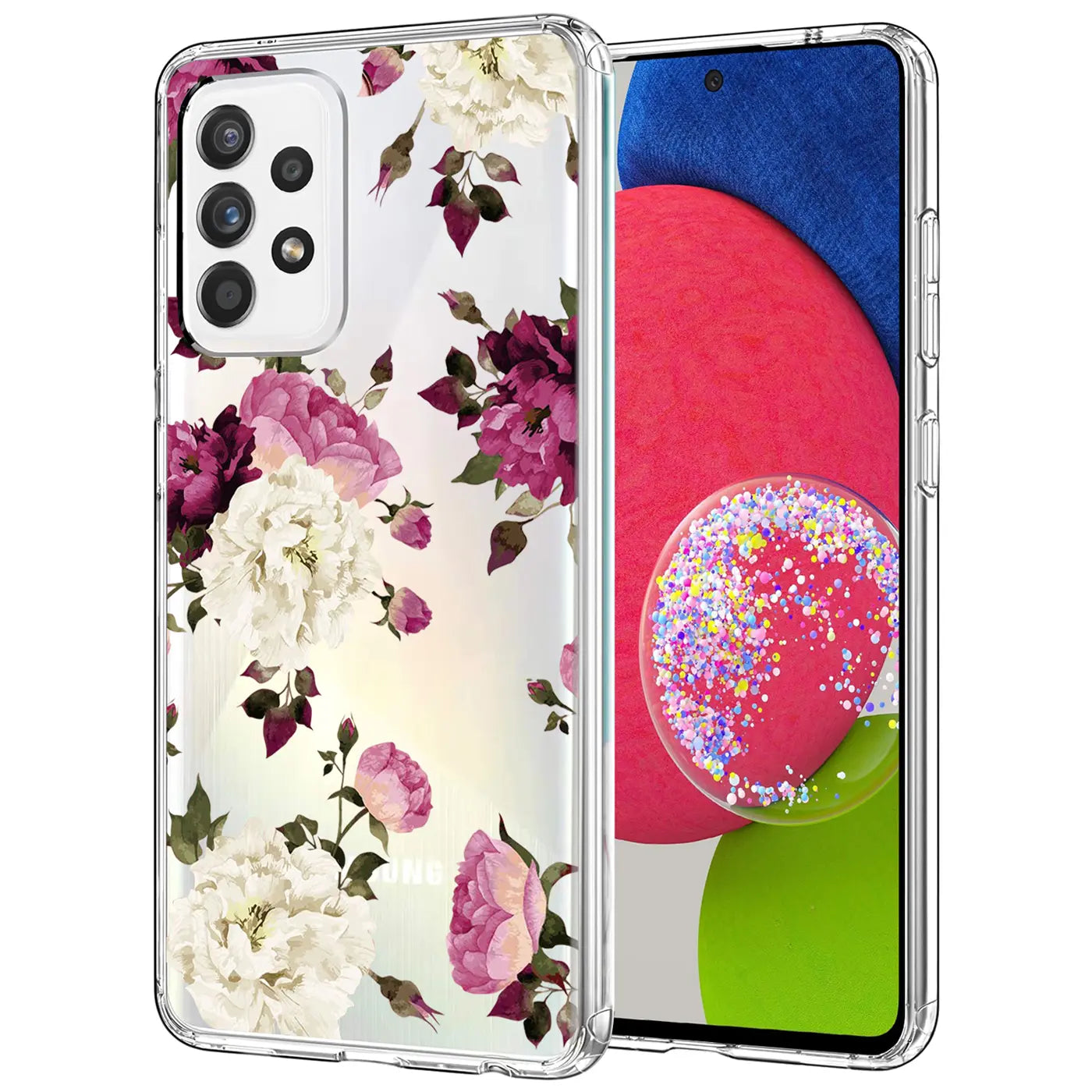 Transparente TPU-Hülle mit Blumenmuster für Samsung Galaxy A52/A52S 5G, Vorder- und Rückansicht