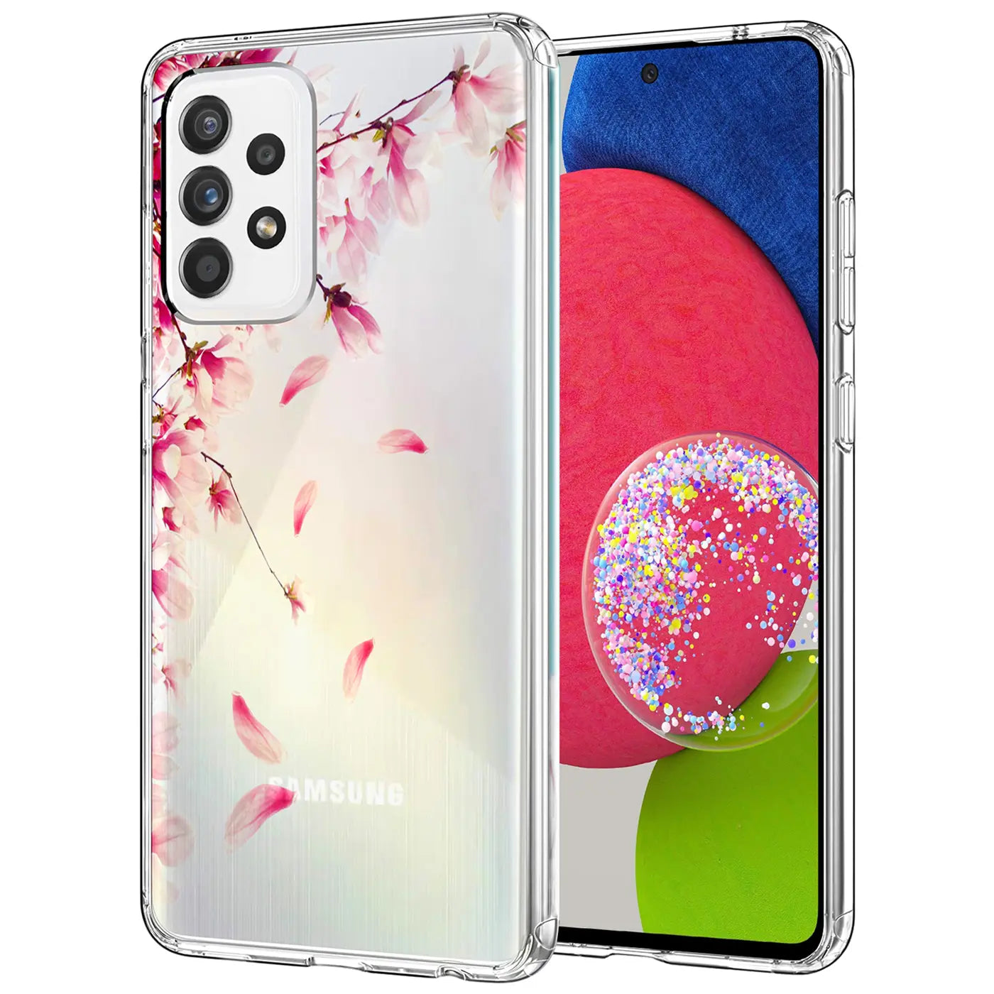 Transparente TPU-Hülle mit Kirschblüten-Motiv auf Samsung Galaxy A52 5G.