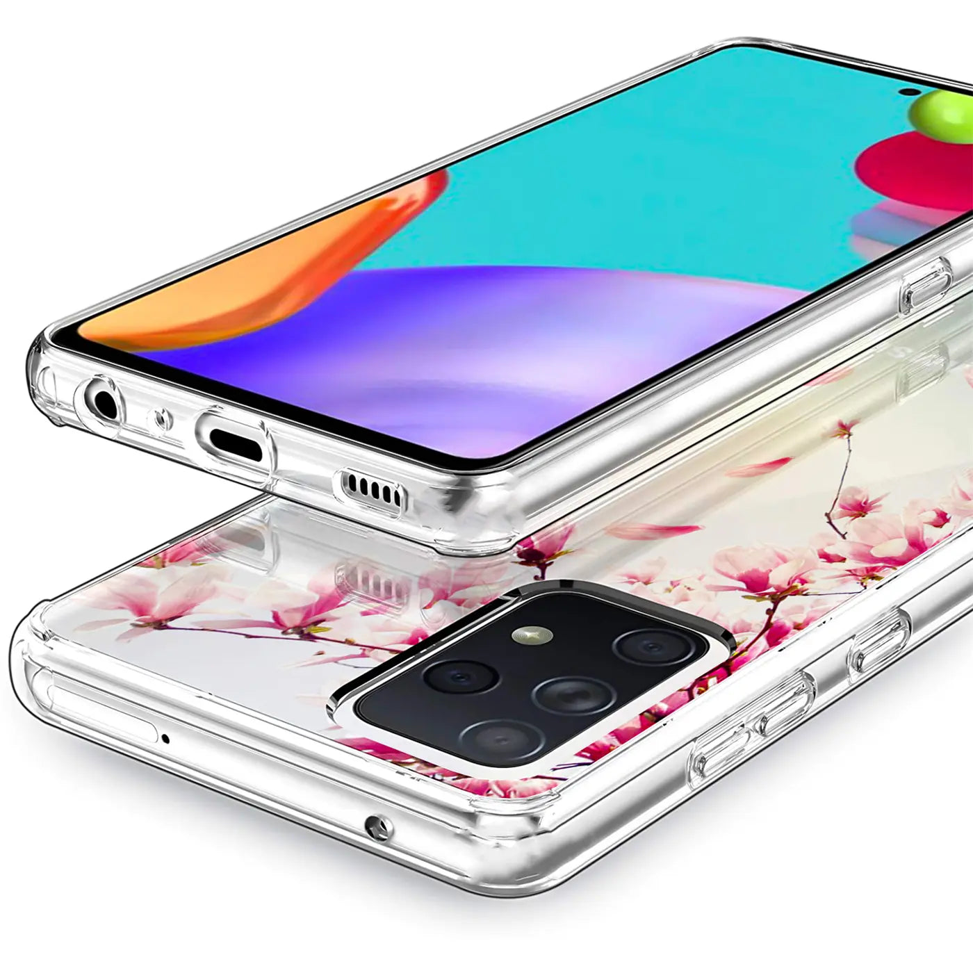 Transparente TPU-Hülle mit Blumenmuster auf einem Samsung Galaxy A52.
