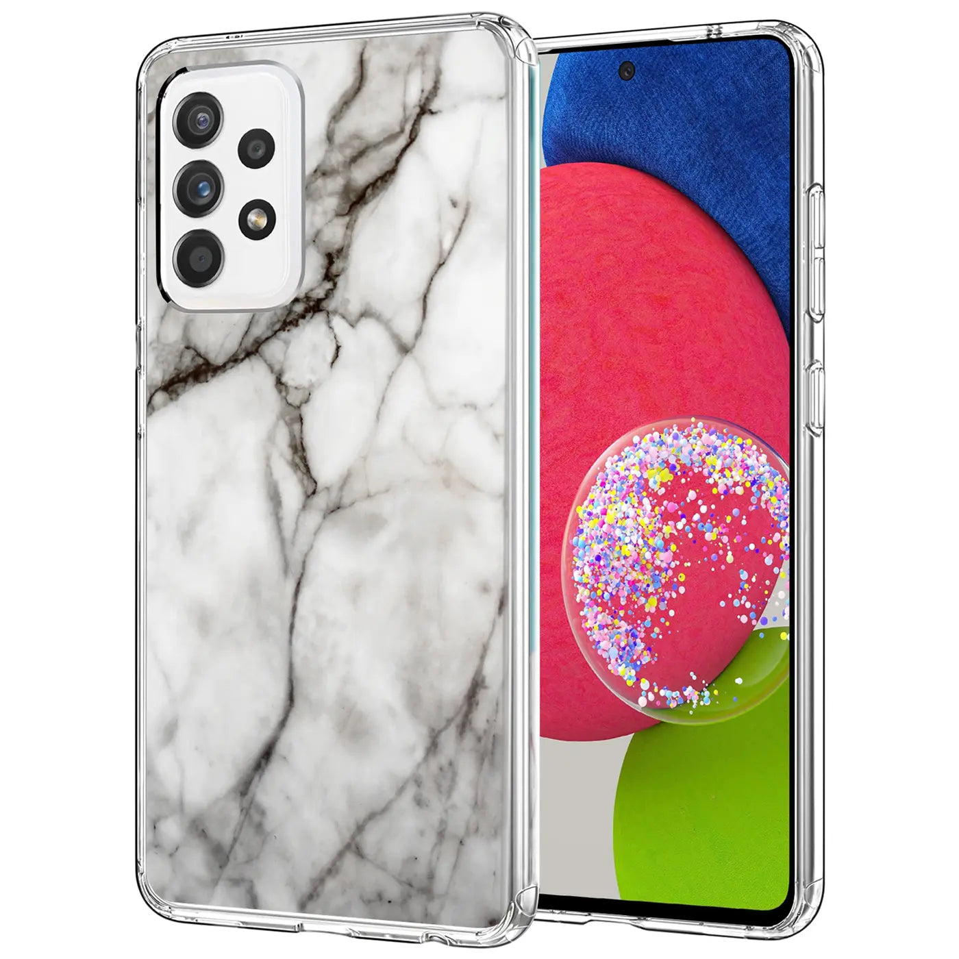 Samsung A52 Hülle, Marmormuster, transparentes TPU, von vorne links