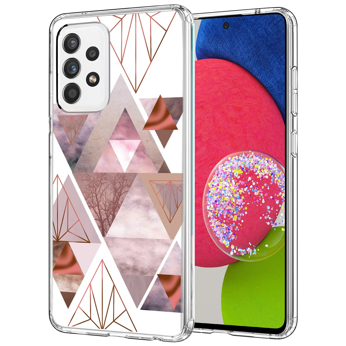 TPU Hülle mit geometrischem Muster in Rosa/Kupfer auf Samsung Galaxy A52 5G.