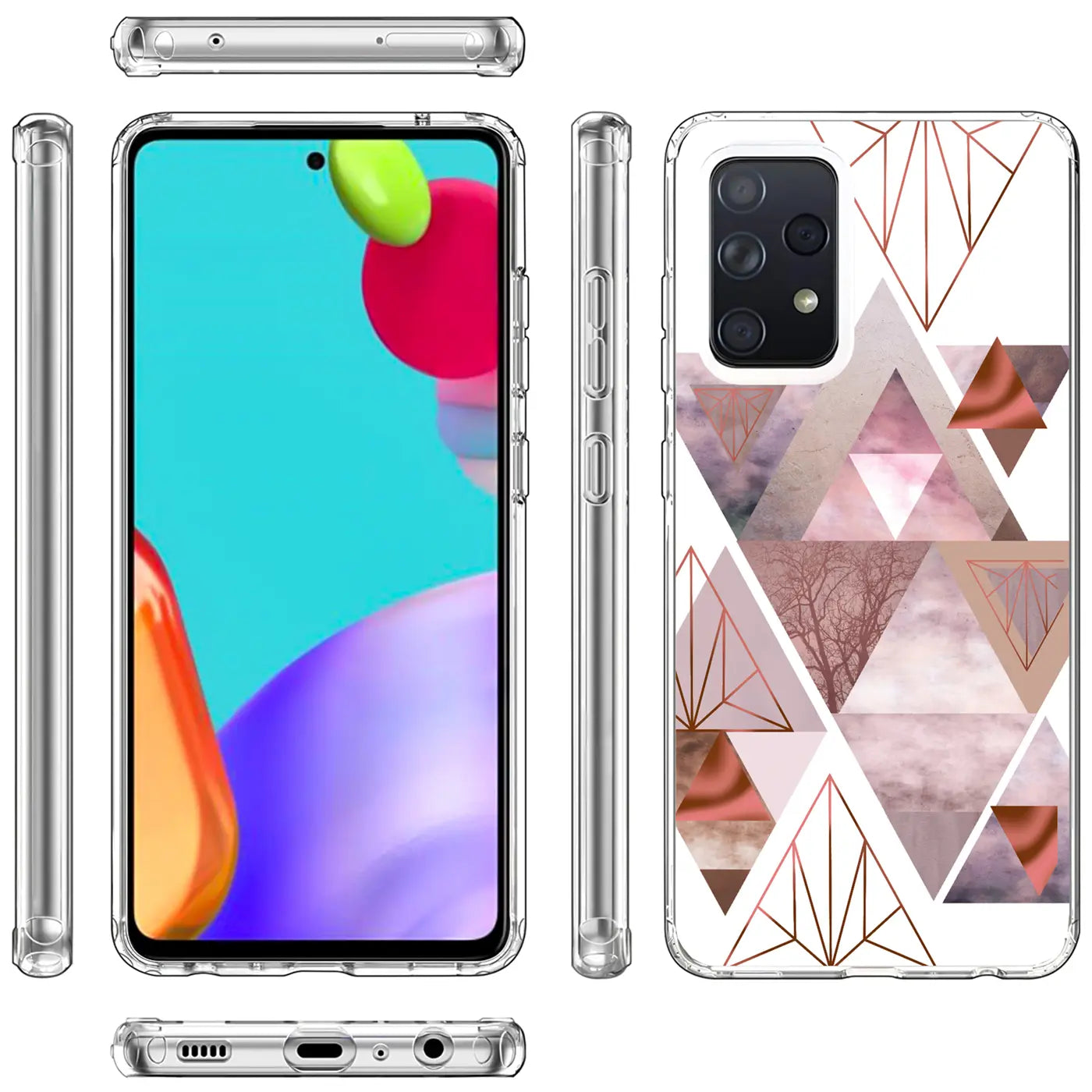 Samsung Galaxy A52 5G Hülle, transparentes TPU, geometrisches Muster, Vorder- und Rückansicht
