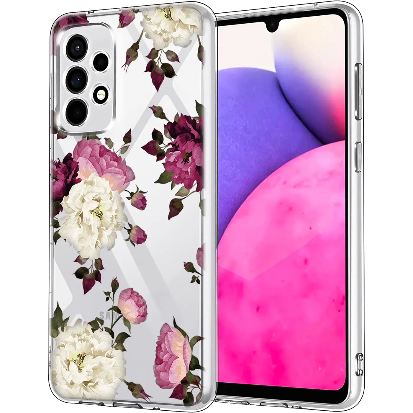 Transparente TPU-Hülle mit Blumenmuster für Samsung Galaxy A53 5G, von vorne.