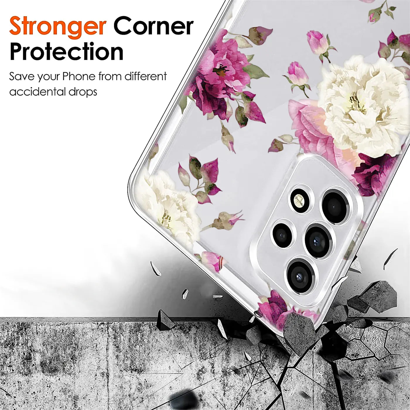 Transparente TPU-Hülle mit Blumenmotiv, Nahaufnahme, Samsung Galaxy A53 5G.