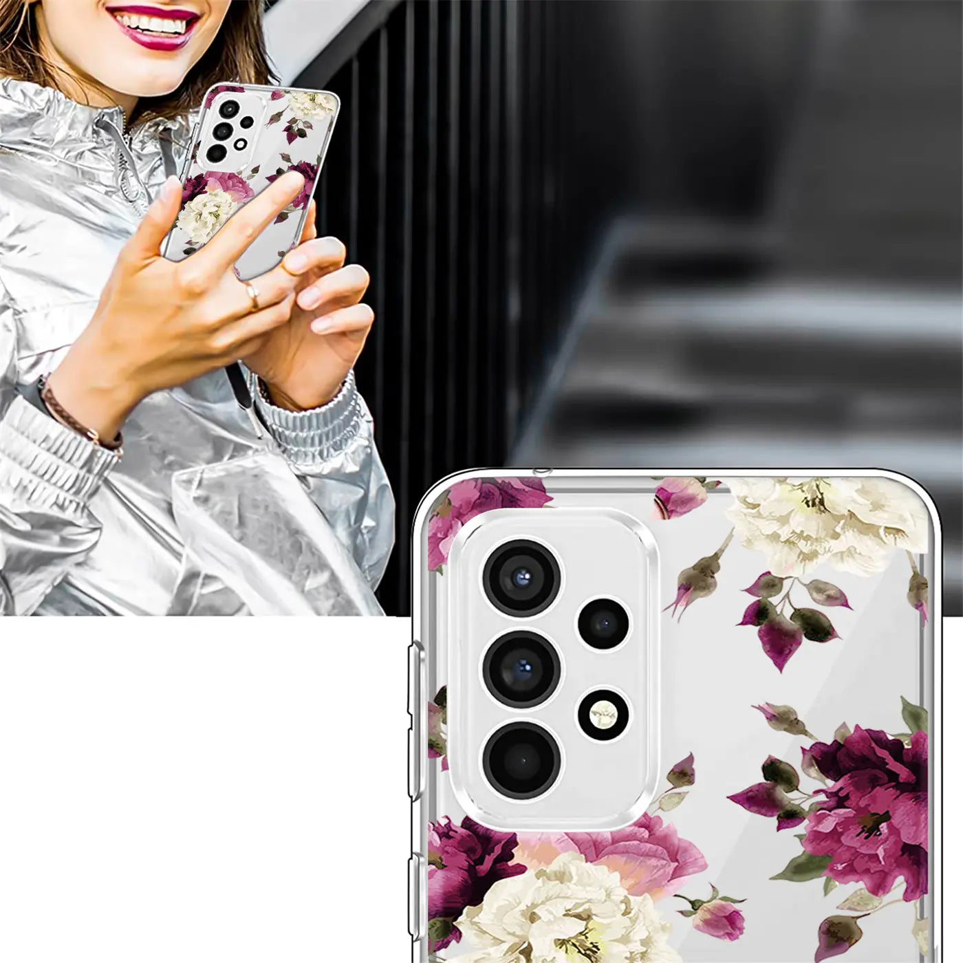 Samsung Galaxy A53 5G Hülle aus TPU mit Blumenmuster, Nahaufnahme, von oben