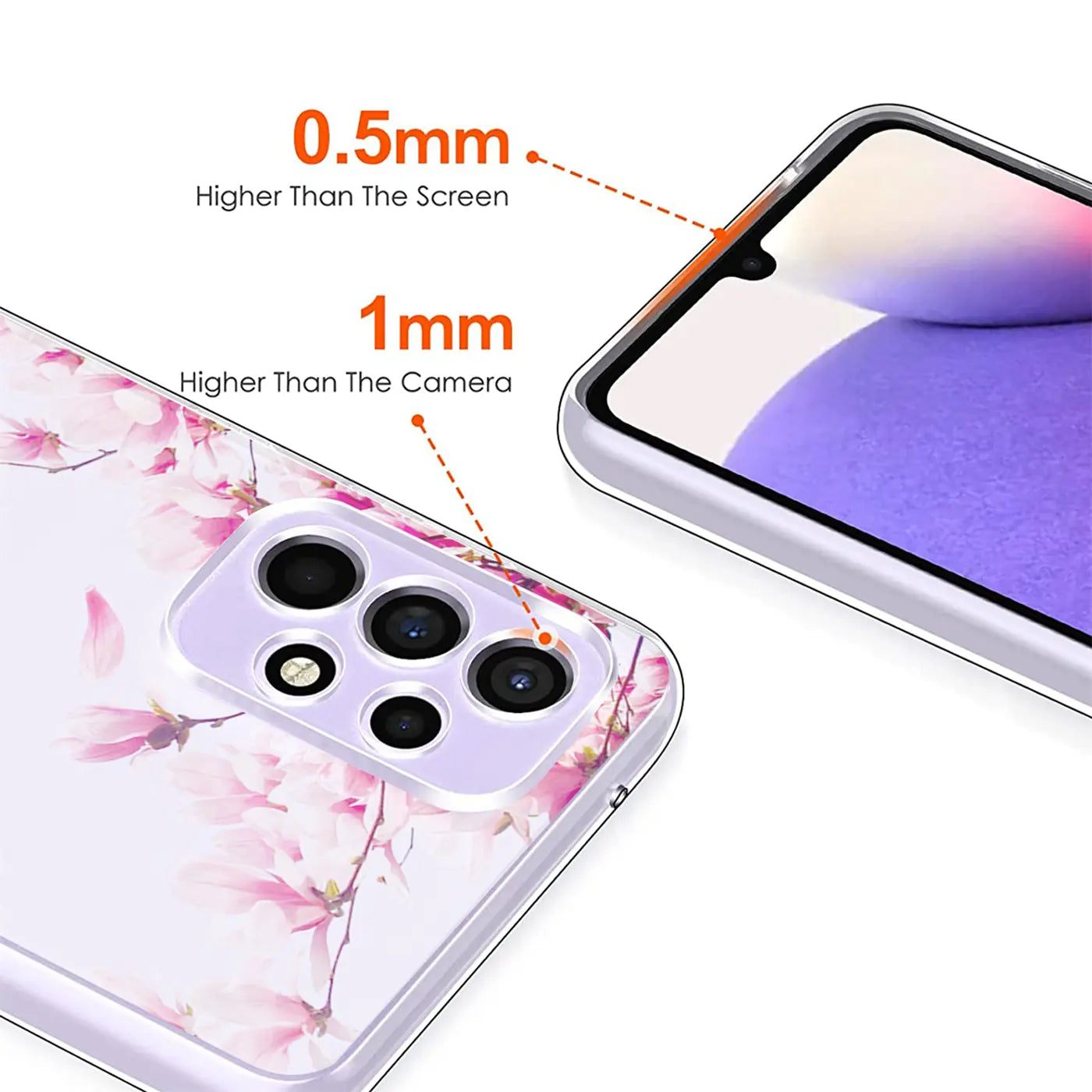 Samsung Galaxy A53 5G Hülle, transparent TPU, Nahaufnahme Kamera & Display, Blumenmotiv