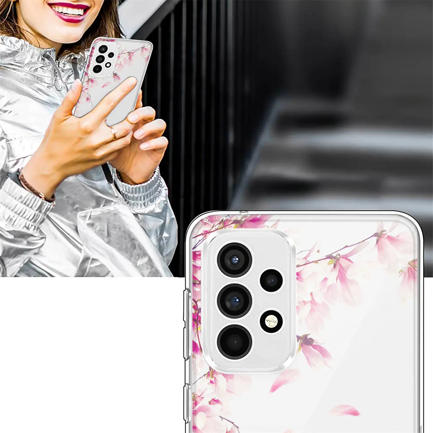 Samsung Galaxy A53 5G Hülle, transparentes TPU, Nahaufnahme, Blumenmuster