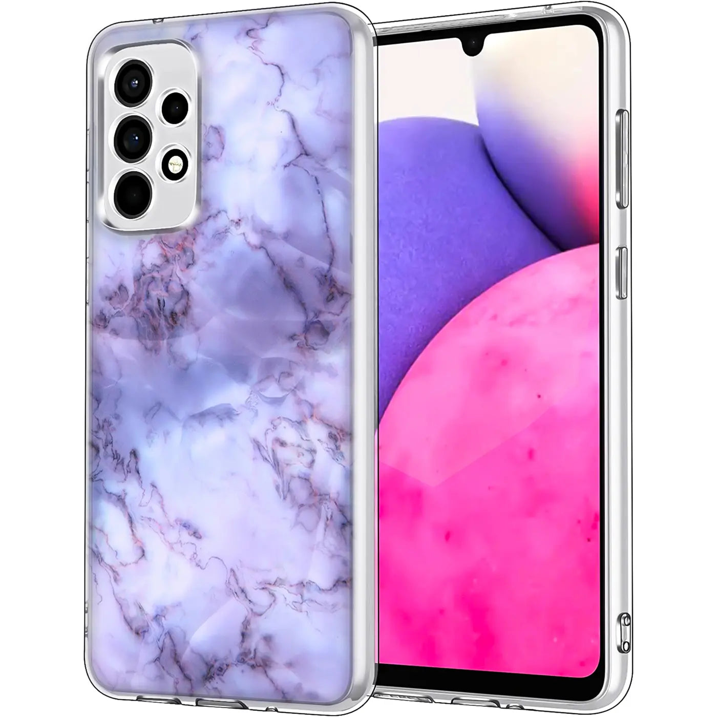 Samsung Galaxy A53 5G Hülle, lila Marmor-Muster, TPU, von vorne schräg