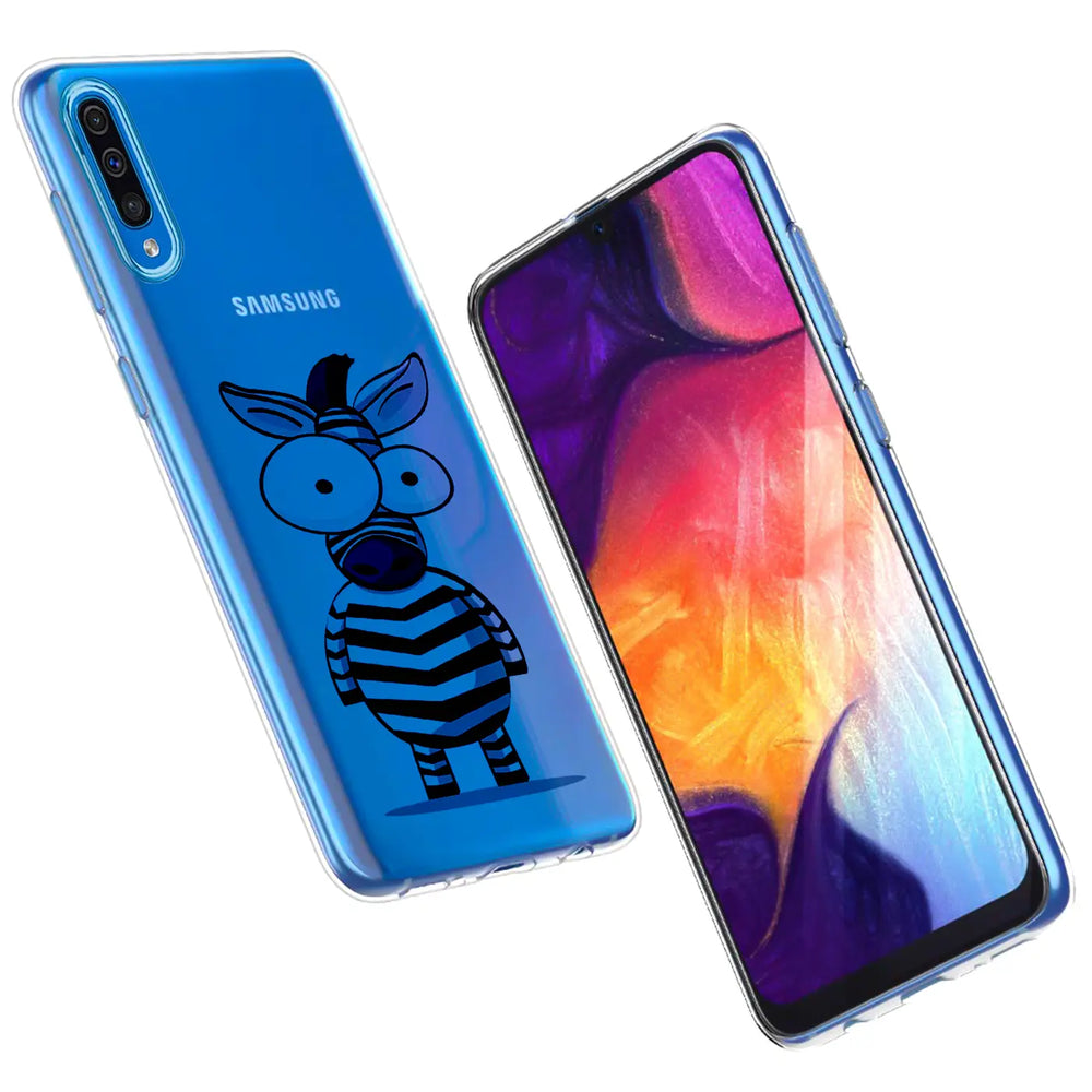 Blaue TPU Hülle mit Zebra-Motiv, von hinten und vorne, für Samsung Galaxy J6 2018.