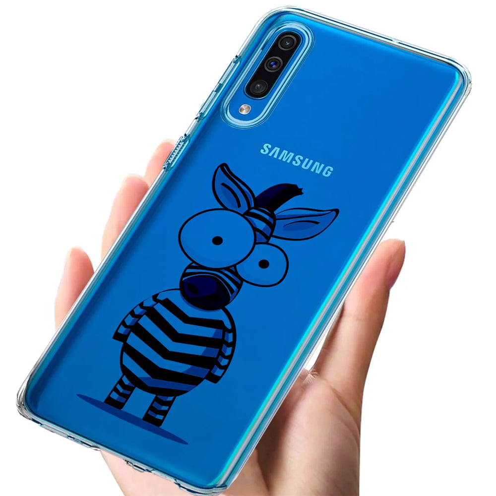 Blaue TPU-Hülle mit Zebradesign, von vorne, auf Samsung Galaxy J6 2018