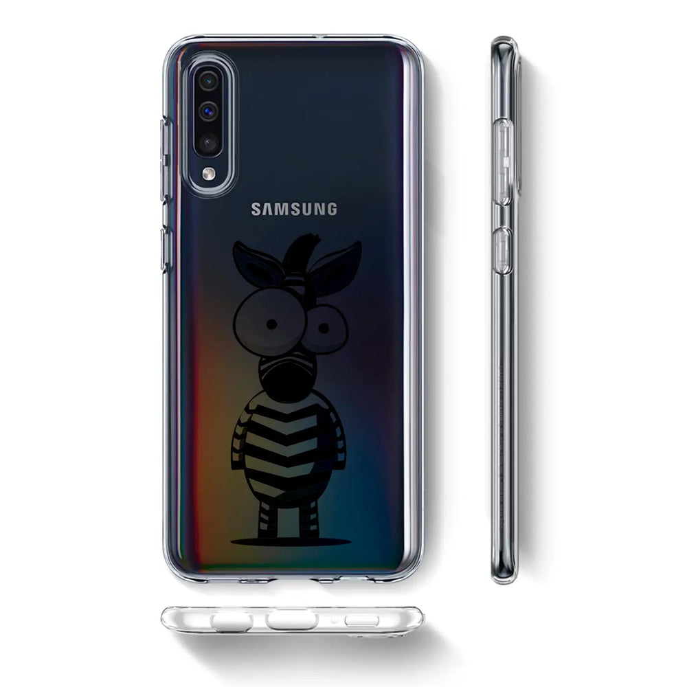Samsung Galaxy J6 2018 Hülle, transparentes TPU, Motivdruck Zebra, Rückansicht