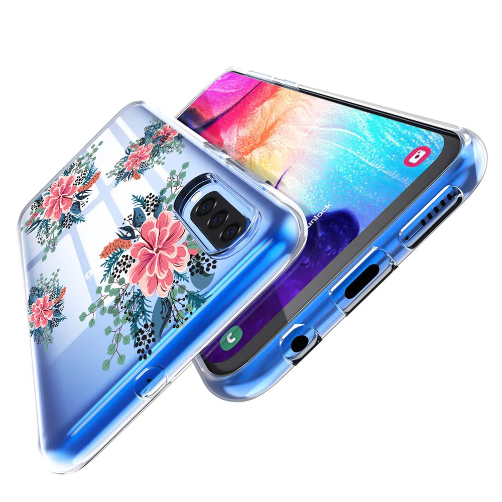Transparente TPU-Hülle mit Blumenmuster, seitliche Ansicht, auf Samsung Galaxy J6 2018