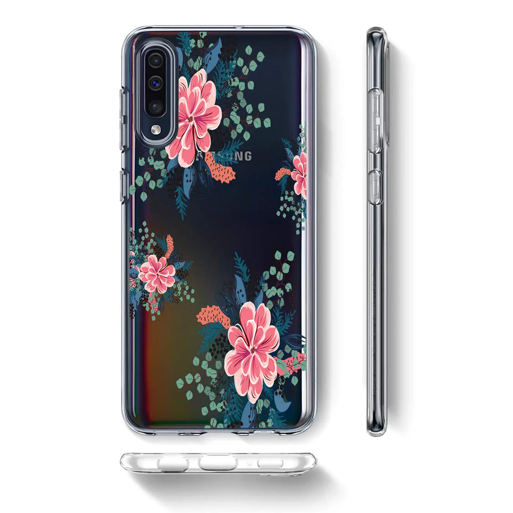 Transparente TPU-Hülle mit Blumenmuster für Samsung Galaxy J6 2018, von vorne und seitlich