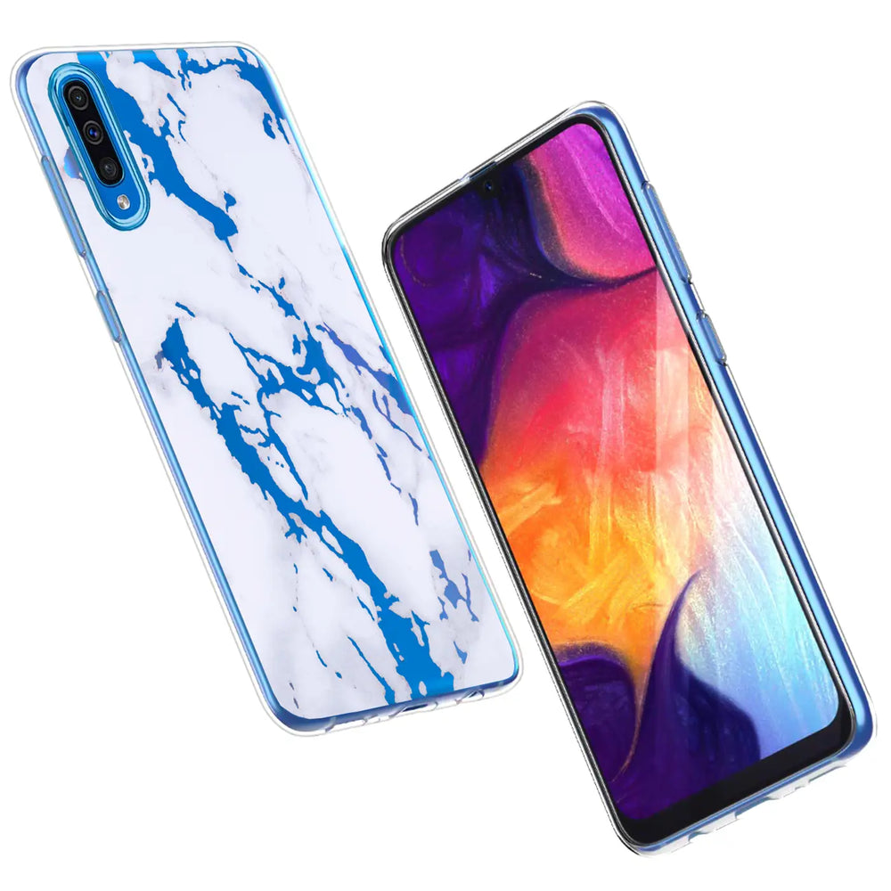 TPU Hülle mit Marmormuster (blau/weiß) für Samsung Galaxy J6 2018, von vorne und hinten