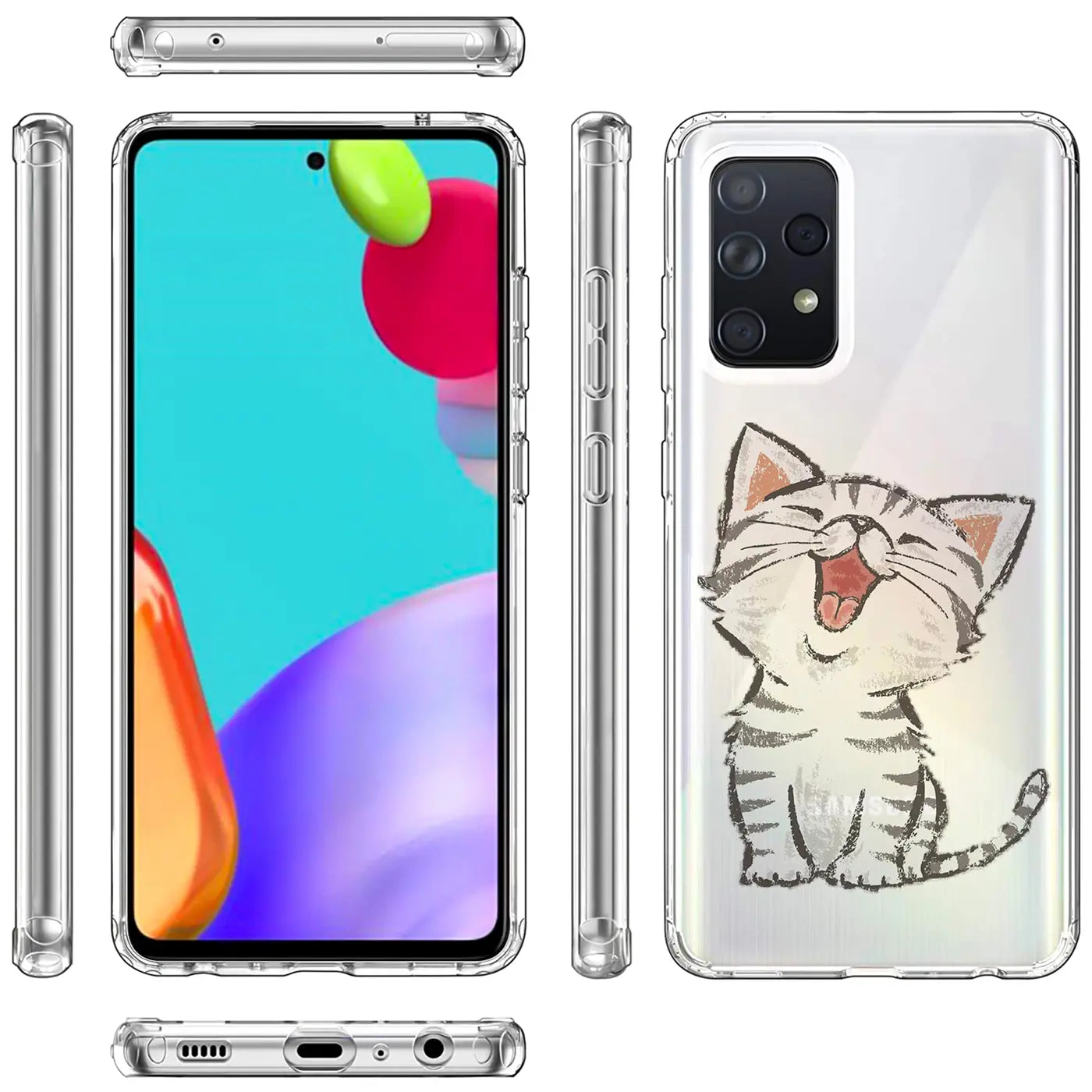 Transparente TPU-Hülle mit Katzenmotiv für Samsung Galaxy A72, verschiedene Ansichten