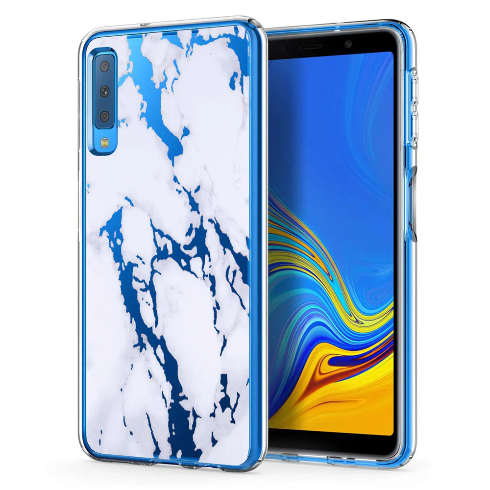 Samsung Galaxy A7 2018 Hülle, Marmormuster, blau/weiß, TPU, Frontansicht