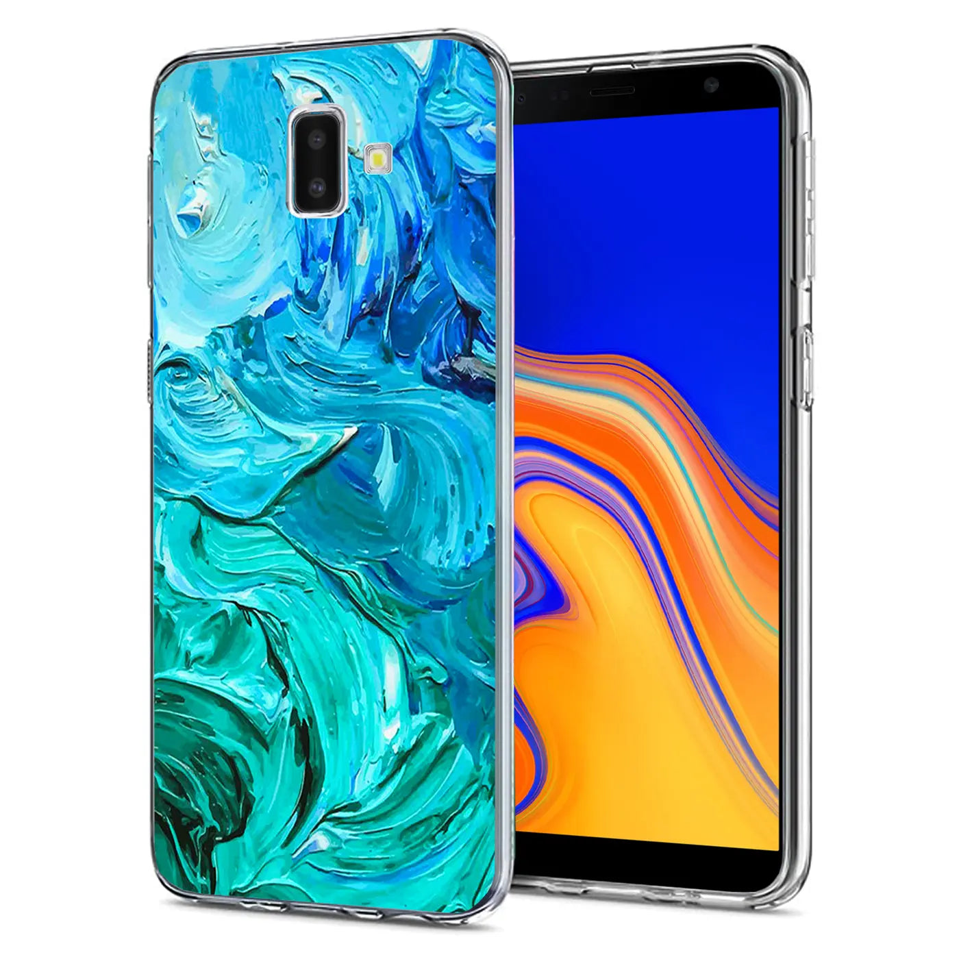 Samsung Galaxy J6 Plus Hülle, TPU, abstraktes blau-grünes Muster, von vorne