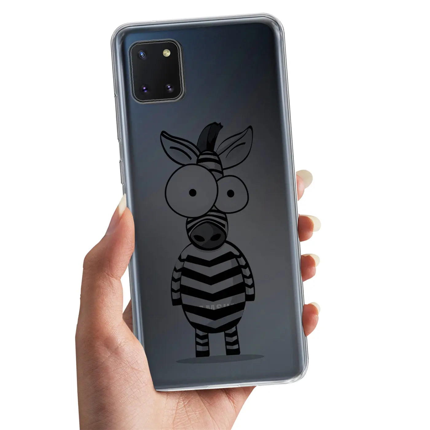 Transparente TPU-Hülle mit Zebra-Motiv auf Samsung Galaxy J6 Plus, von vorne