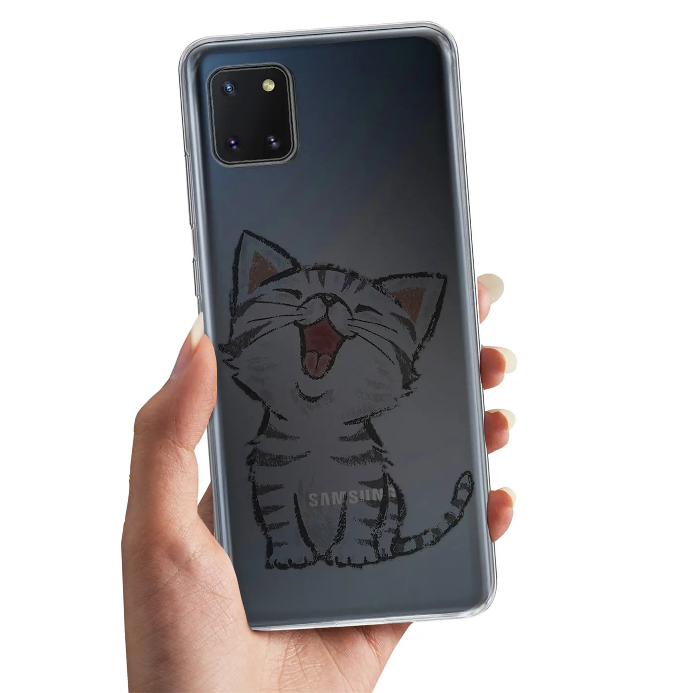 Samsung Galaxy J6 Plus Hülle, transparentes TPU, Katze Motiv, von vorne