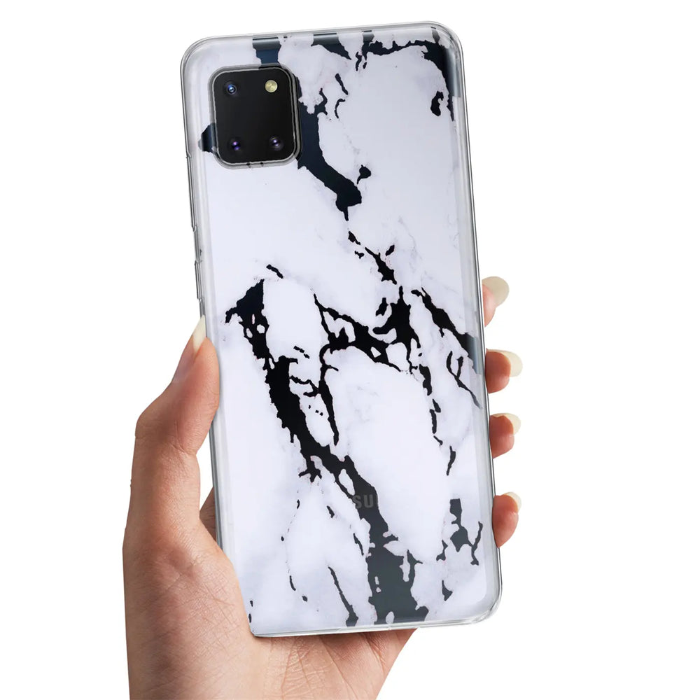 Samsung Galaxy A7 2018 Hülle, weiß/schwarz Marmor-Optik, TPU, von vorne