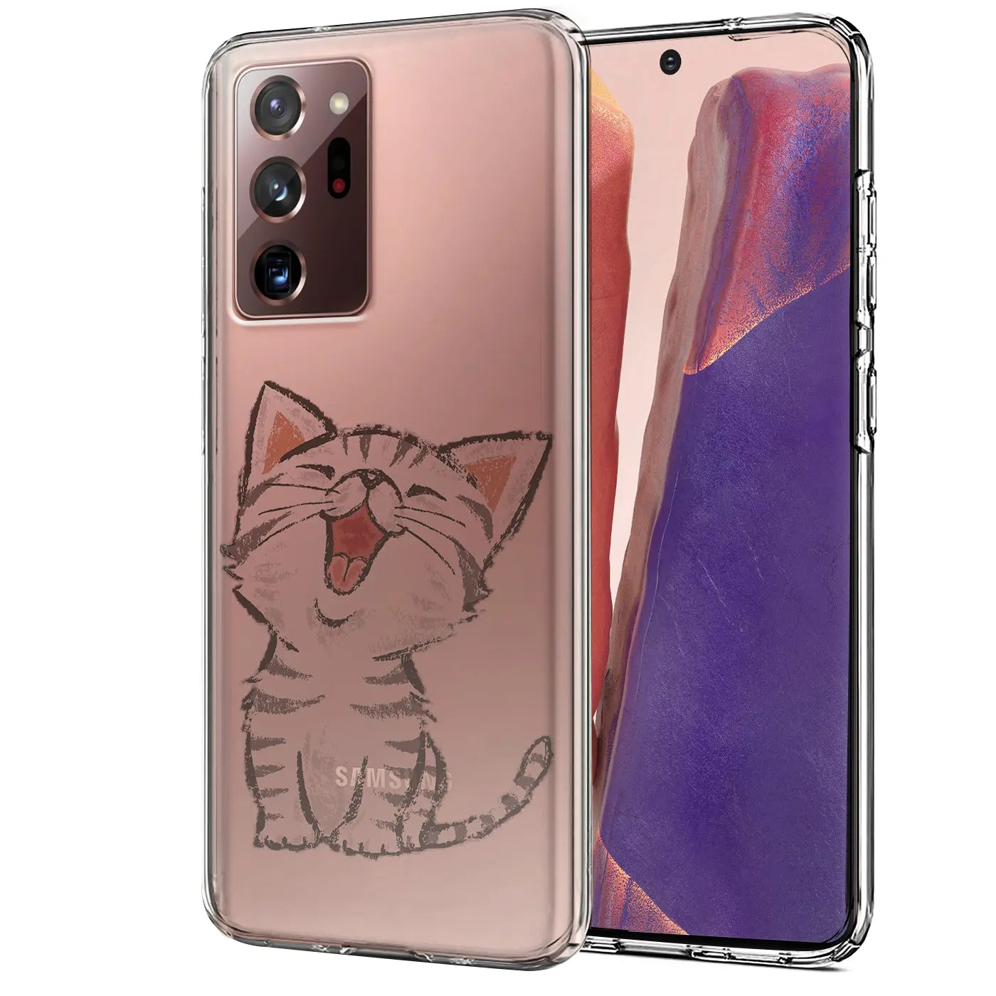 Transparente TPU-Hülle mit Katzenmotiv für Samsung Galaxy Note 20 Ultra, von vorne.