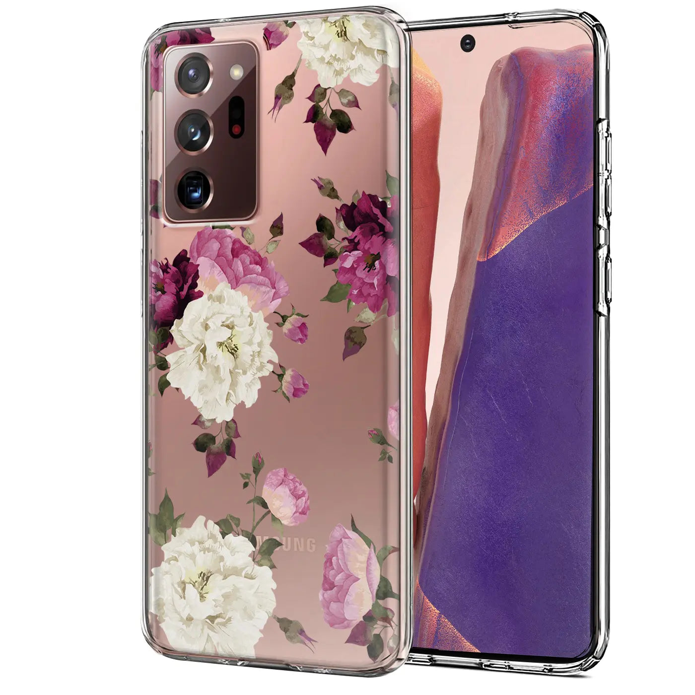 Transparente TPU-Hülle mit Blumenmuster für Samsung Galaxy Note 20 Ultra, Vorderansicht.