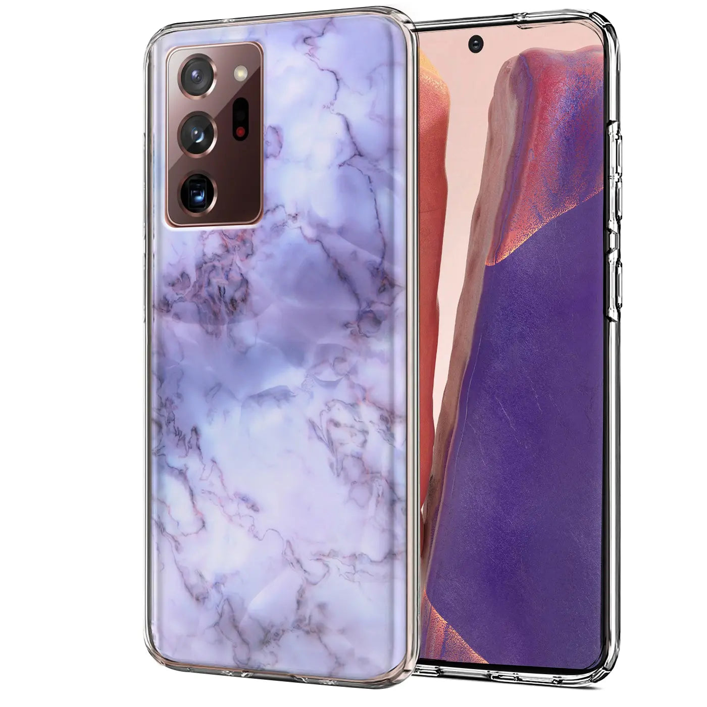 Lila Marmor TPU Hülle auf Samsung Galaxy Note 20 Ultra, Nahaufnahme