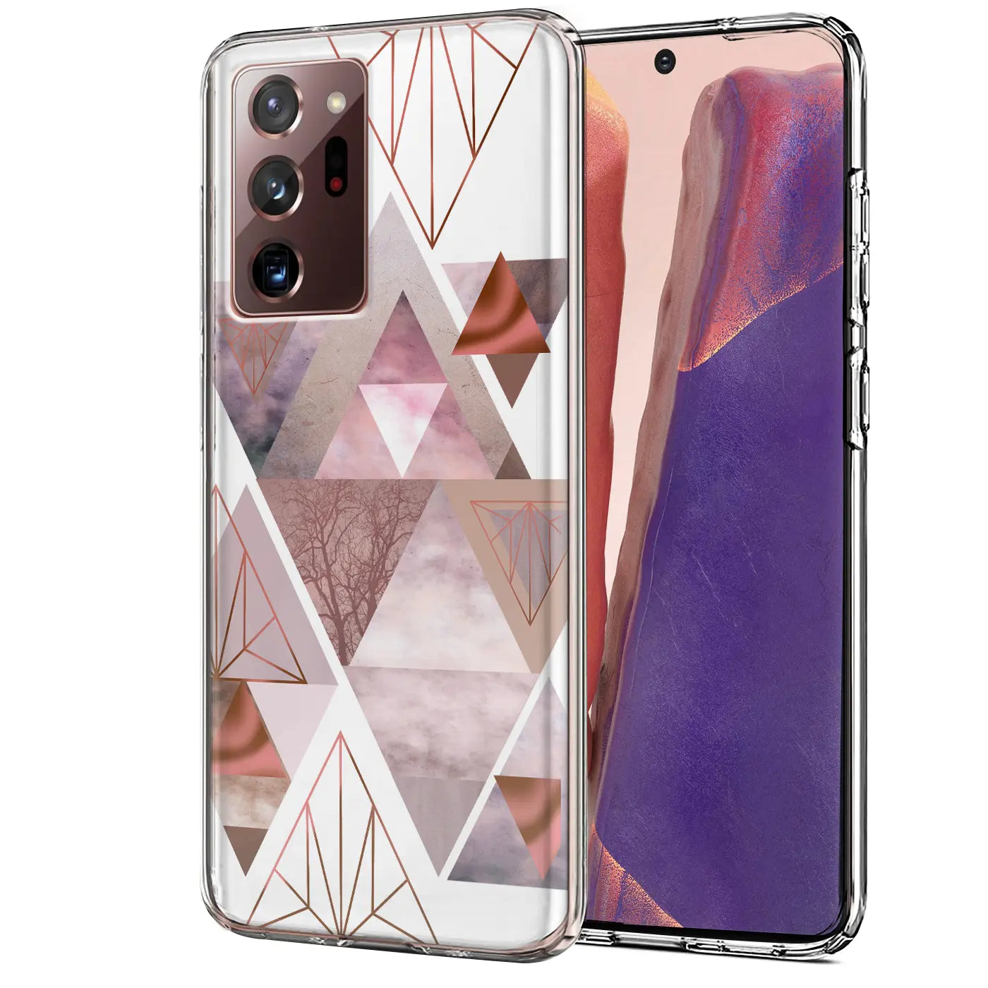 Samsung Galaxy Note 20 Ultra TPU Hülle, geometrisches Muster, rosa/grau, Vorderansicht