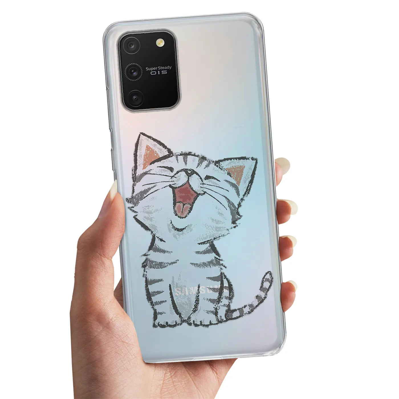 Samsung S8 Plus Hülle, transparentes TPU, Motiv Katze, von vorne