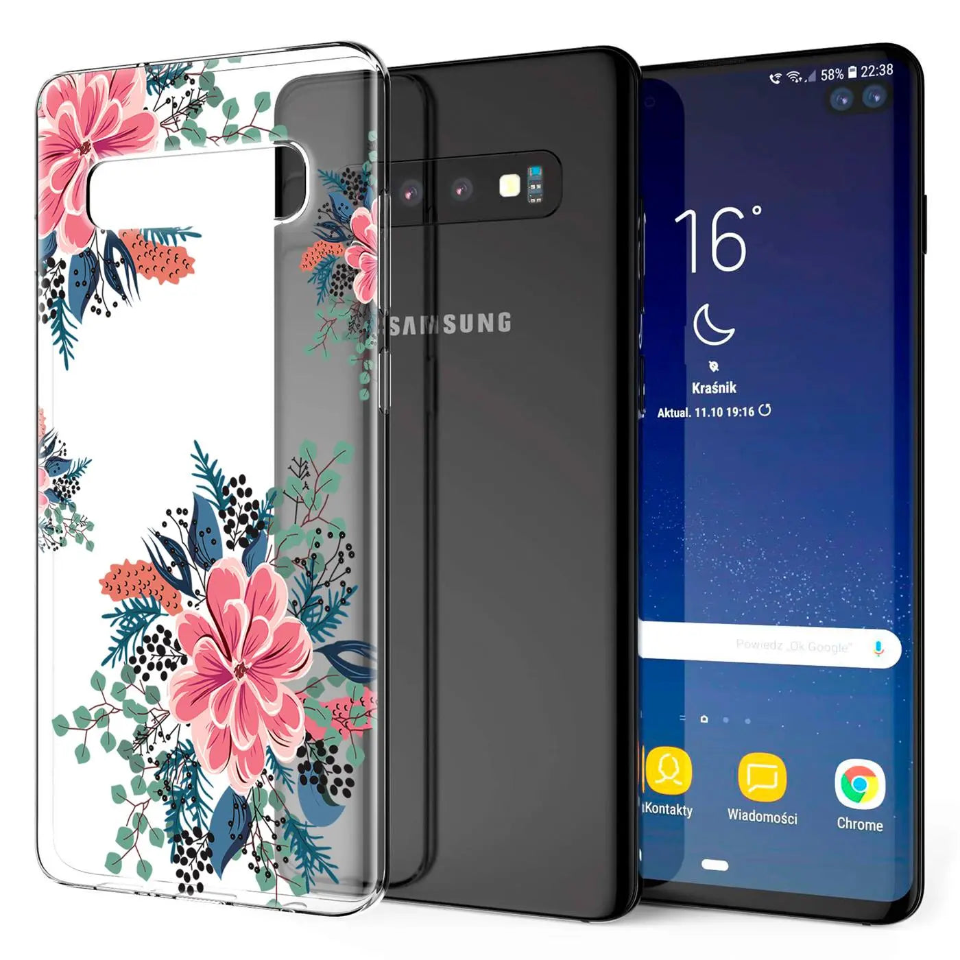 Samsung Galaxy S10 Plus Hülle, TPU, Blumenmuster, Vorderansicht