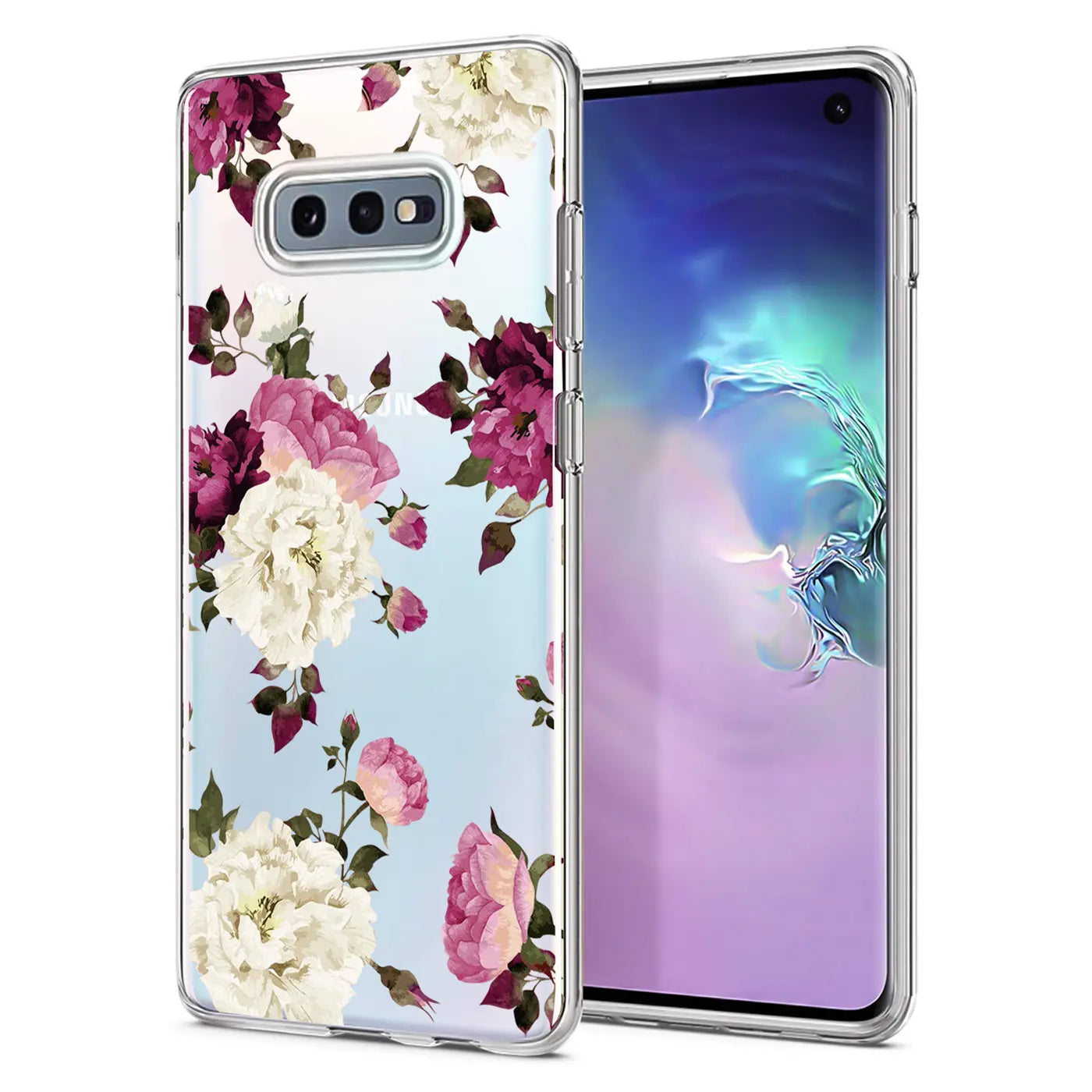 Samsung Galaxy S10e TPU Hülle mit Blumenmuster, Vorderansicht.