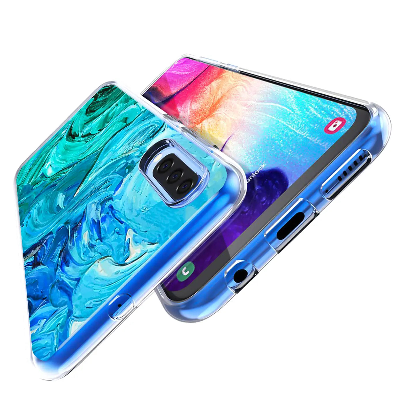 Samsung Galaxy S20 TPU Hülle, blau, Marmormuster, von schräg oben