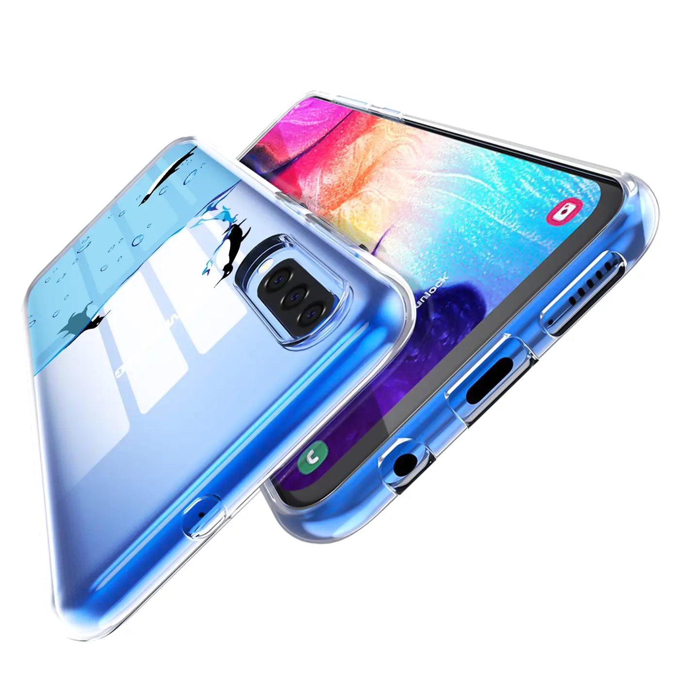 Samsung Galaxy S20 TPU Hülle, transparent blau, Motivdruck, von schräg oben