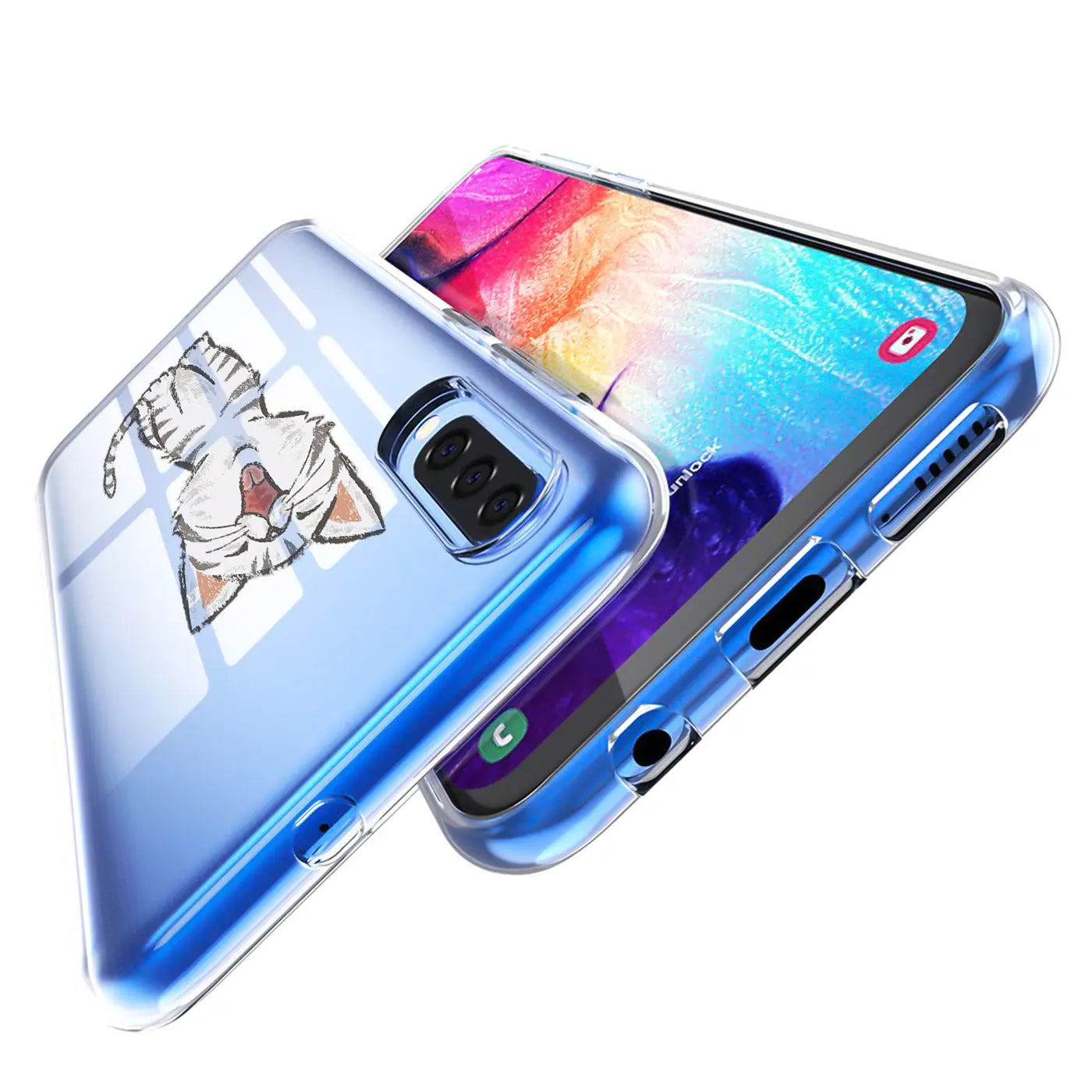 Klare TPU-Hülle mit Katzenmotiv, Samsung Galaxy S20, von schräg oben