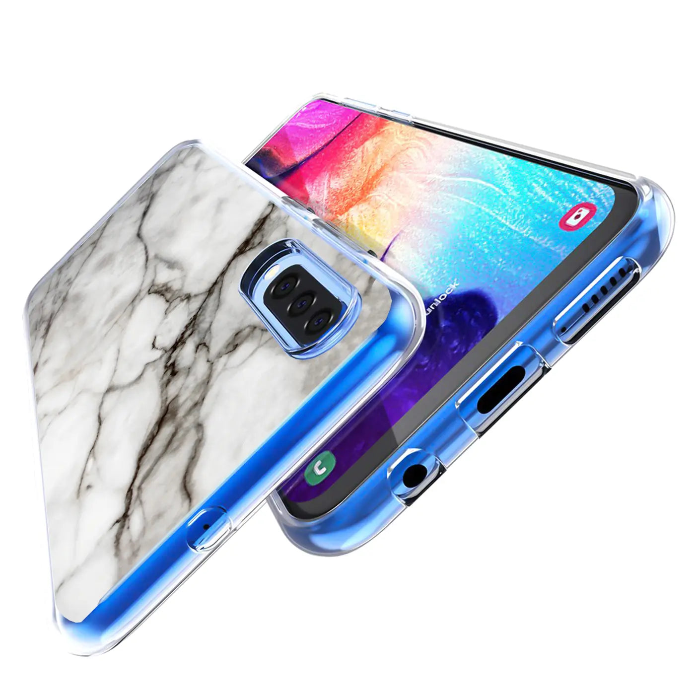 Samsung Galaxy S20 Hülle, Marmormuster, TPU, blau, von vorne links