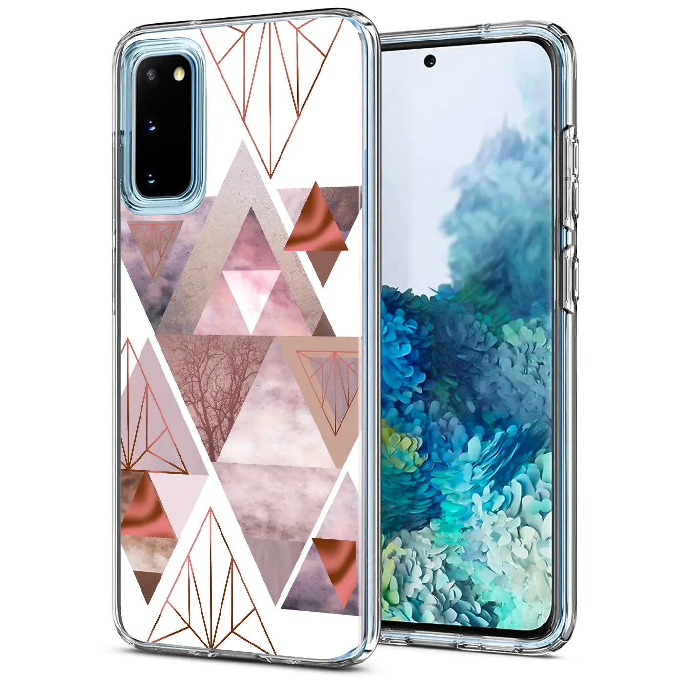 TPU Hülle mit geometrischem Muster in Roségold und Rosa für Samsung Galaxy S20