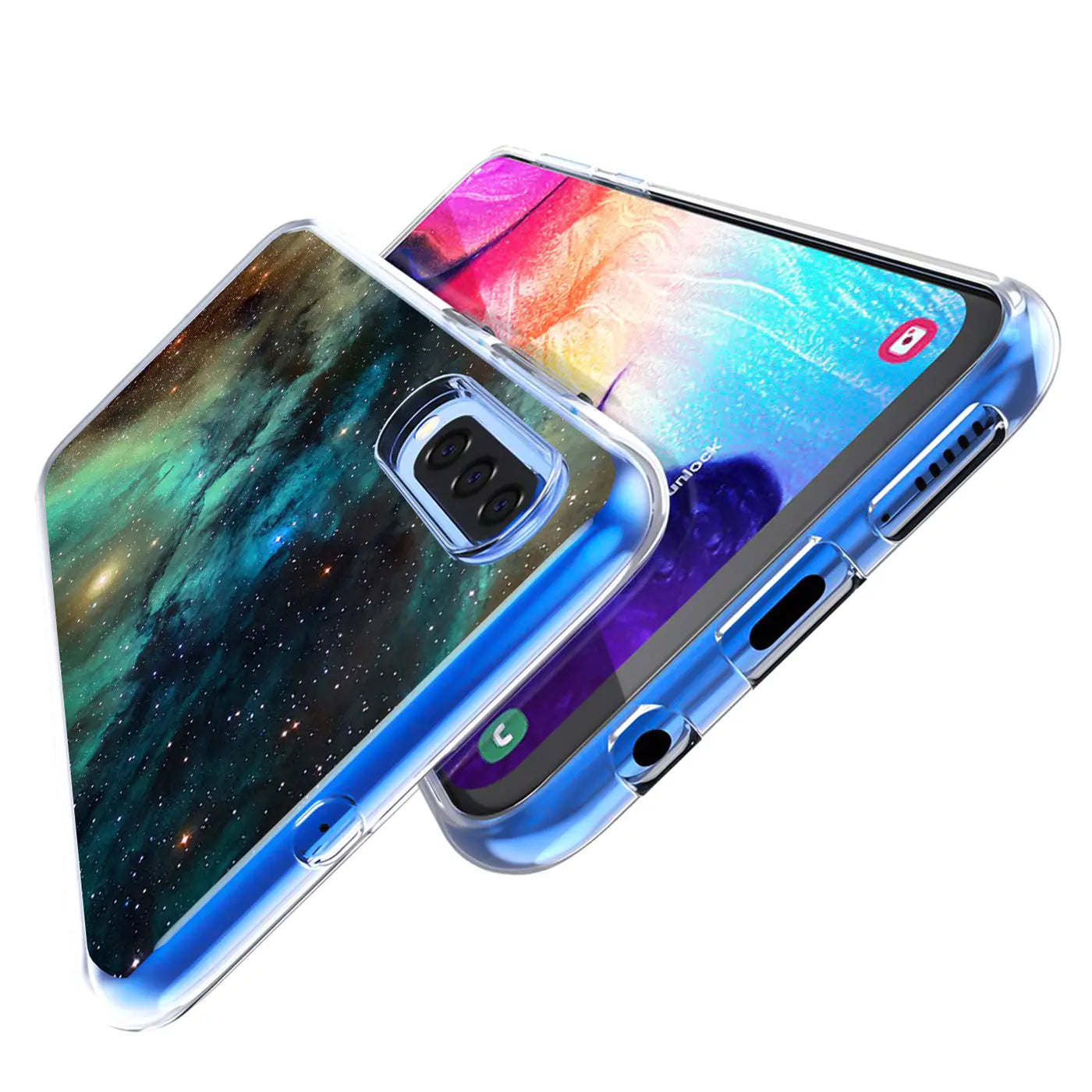 Samsung Galaxy S20 Plus Hülle, transparentes TPU, Weltraum-Motiv, von schräg oben