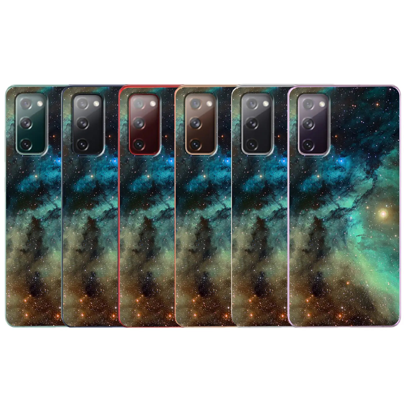 Fünf Samsung Galaxy S20 Plus Hüllen mit Weltraum-Motiv, TPU, Frontalansicht
