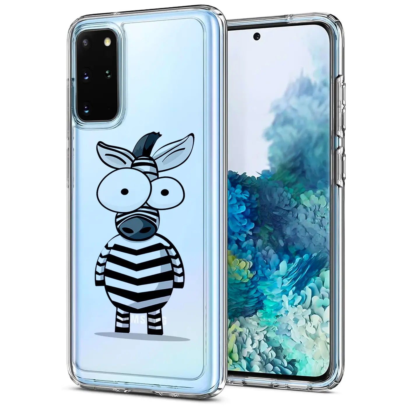 Transparente TPU-Hülle mit Zebra-Motiv auf Samsung Galaxy S20 Plus, von vorne