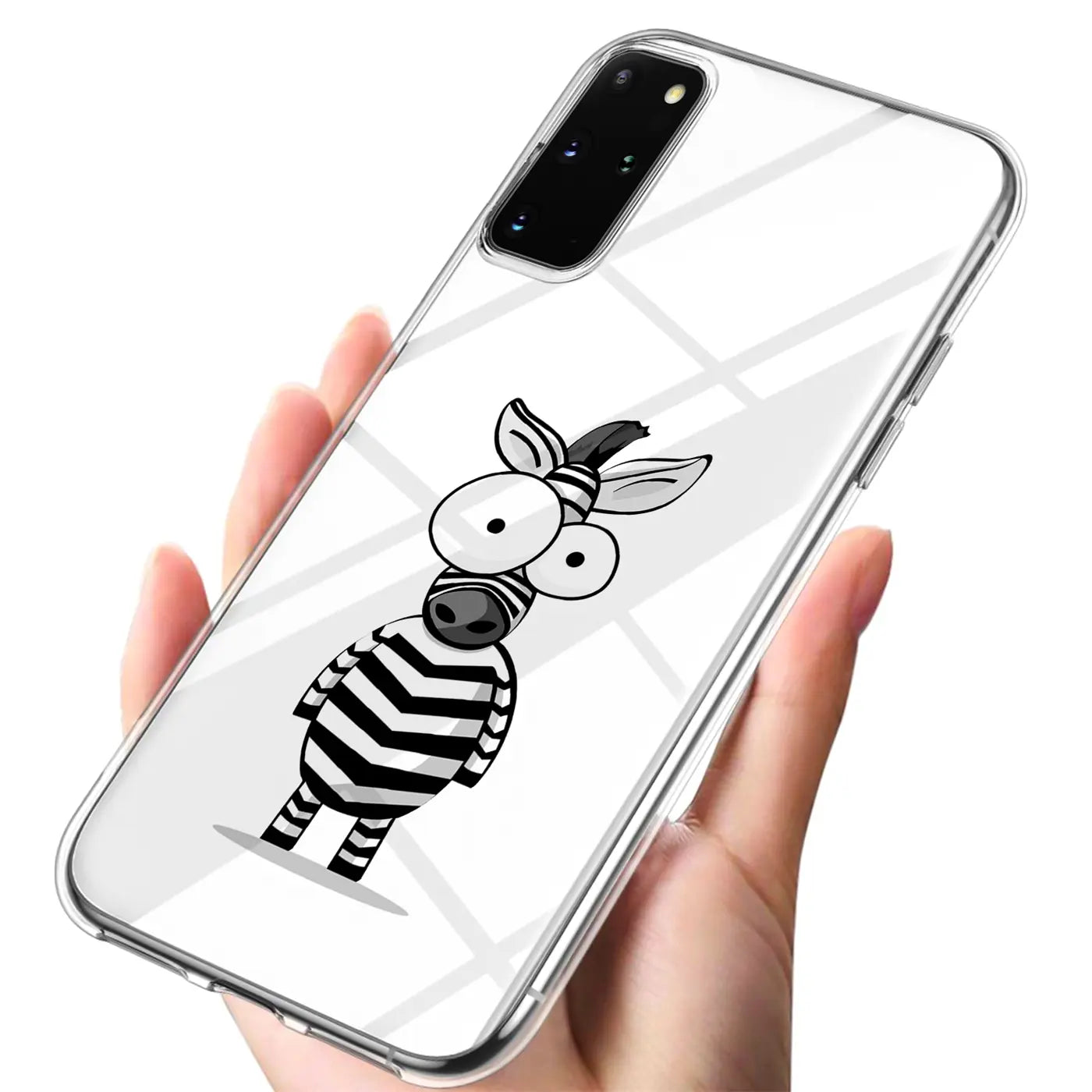 Samsung S20 Plus Hülle, transparentes TPU, Motiv: Zebra, von vorne