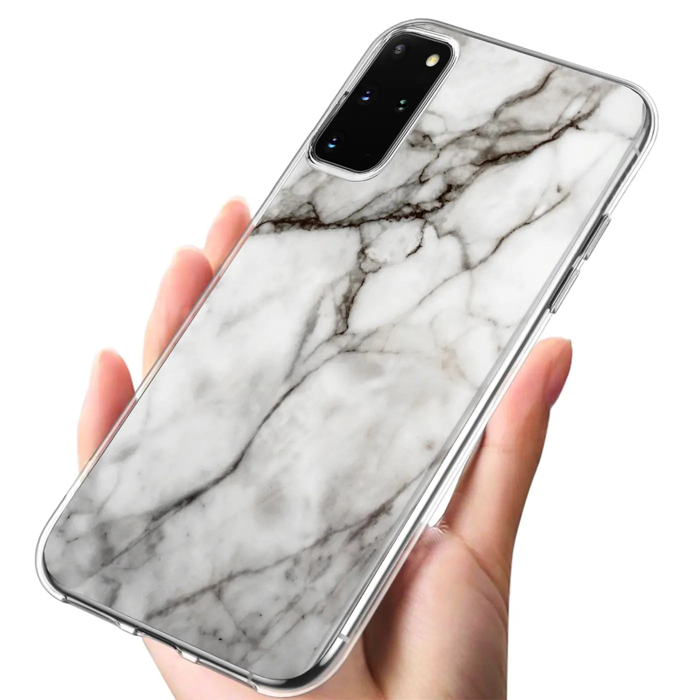 Samsung S20 Plus Hülle, Marmormuster, TPU, von oben rechts gehalten