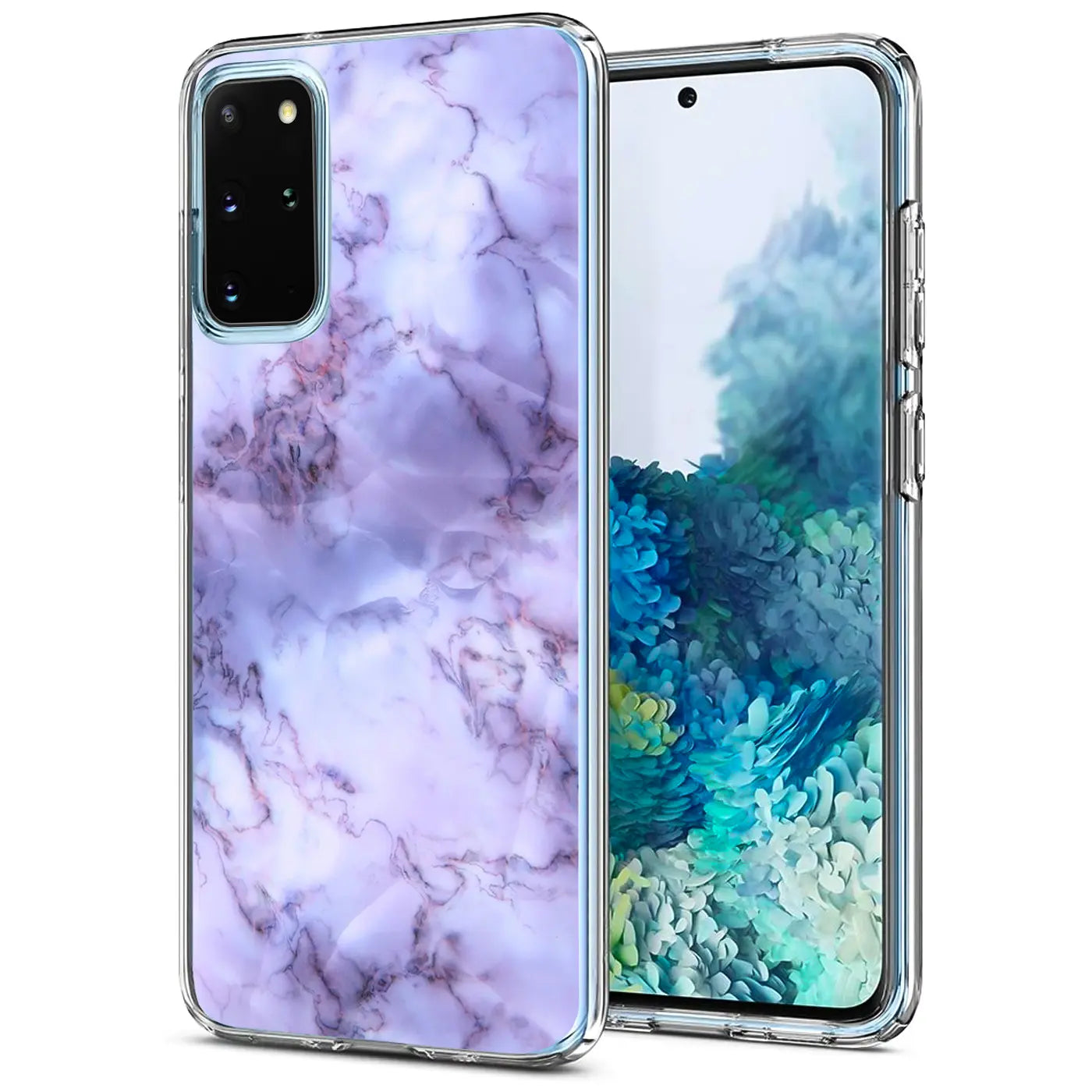 Lila Marmor TPU Hülle auf Samsung Galaxy S20 Plus, Vorderansicht