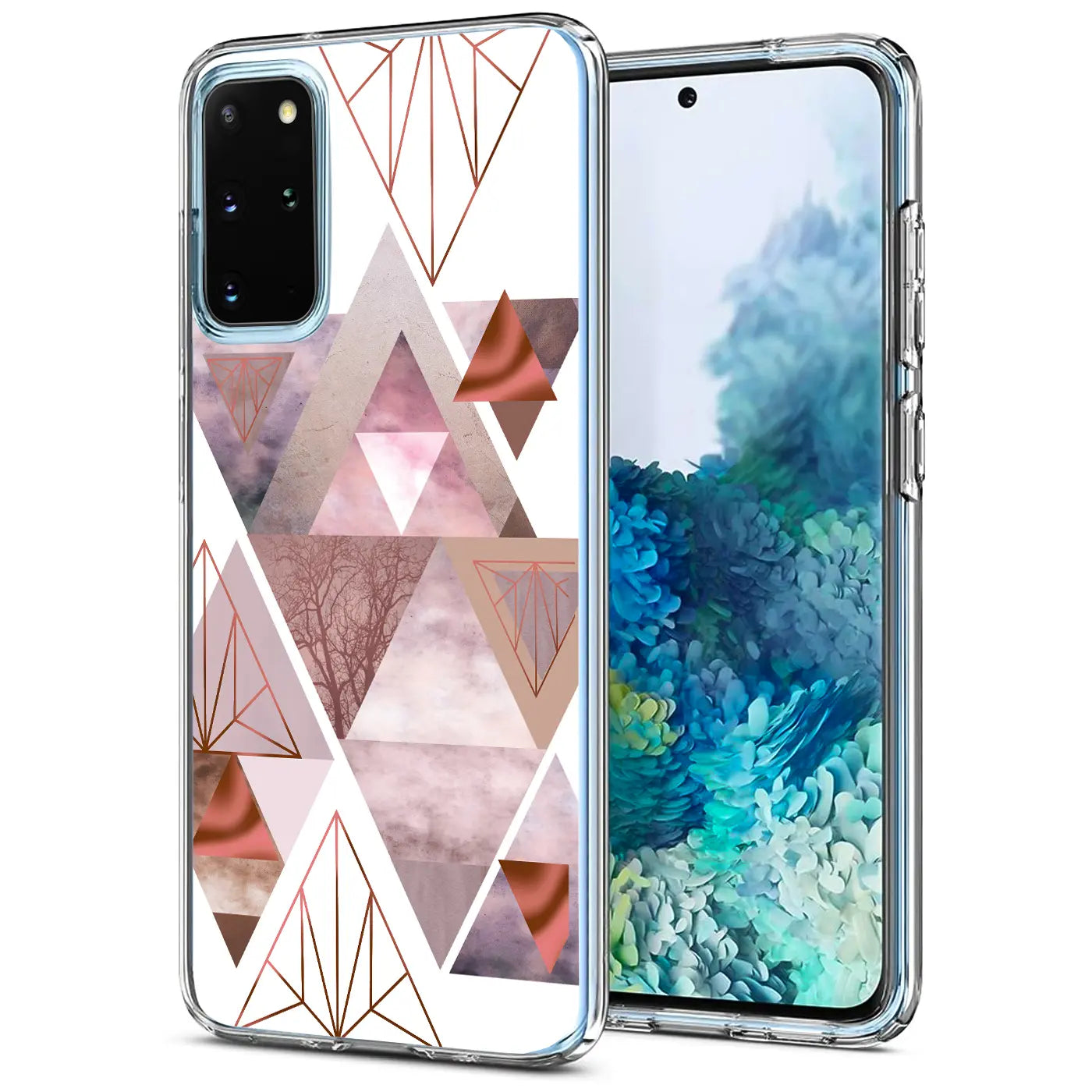 Samsung S20 Plus Hülle, TPU, geometrisches Muster, rosa/kupfer, Vorderansicht
