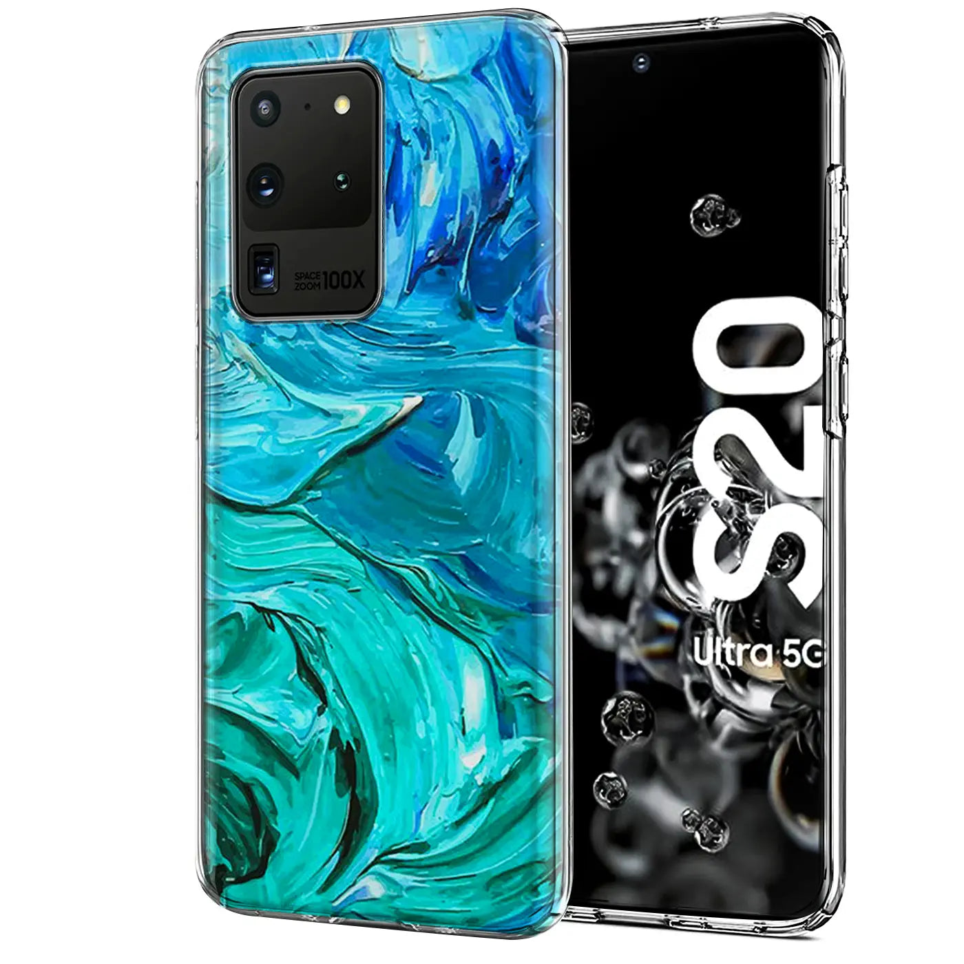 Samsung S20 Ultra Hülle, TPU, blau/grün, Motivdruck, Vorderansicht